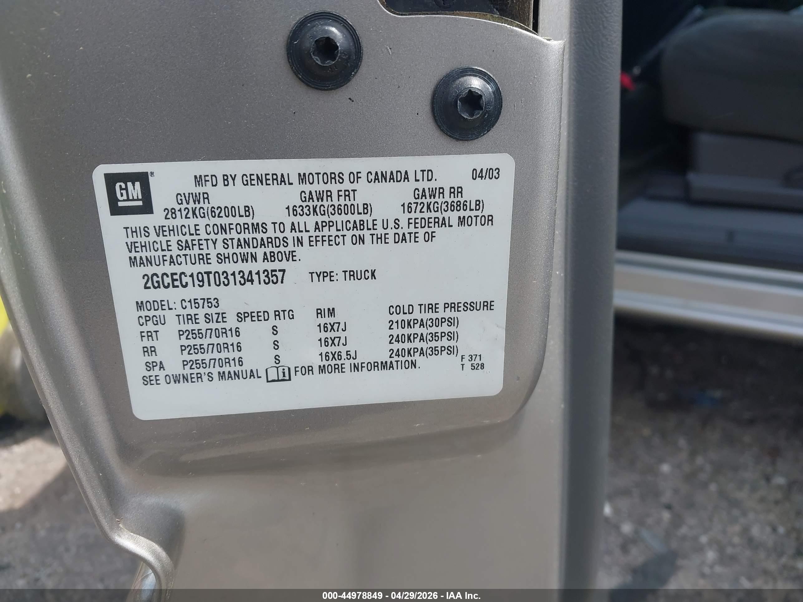 2003 Chevrolet Silverado 1500 Ls Gray vin: 2GCEC19T031341357