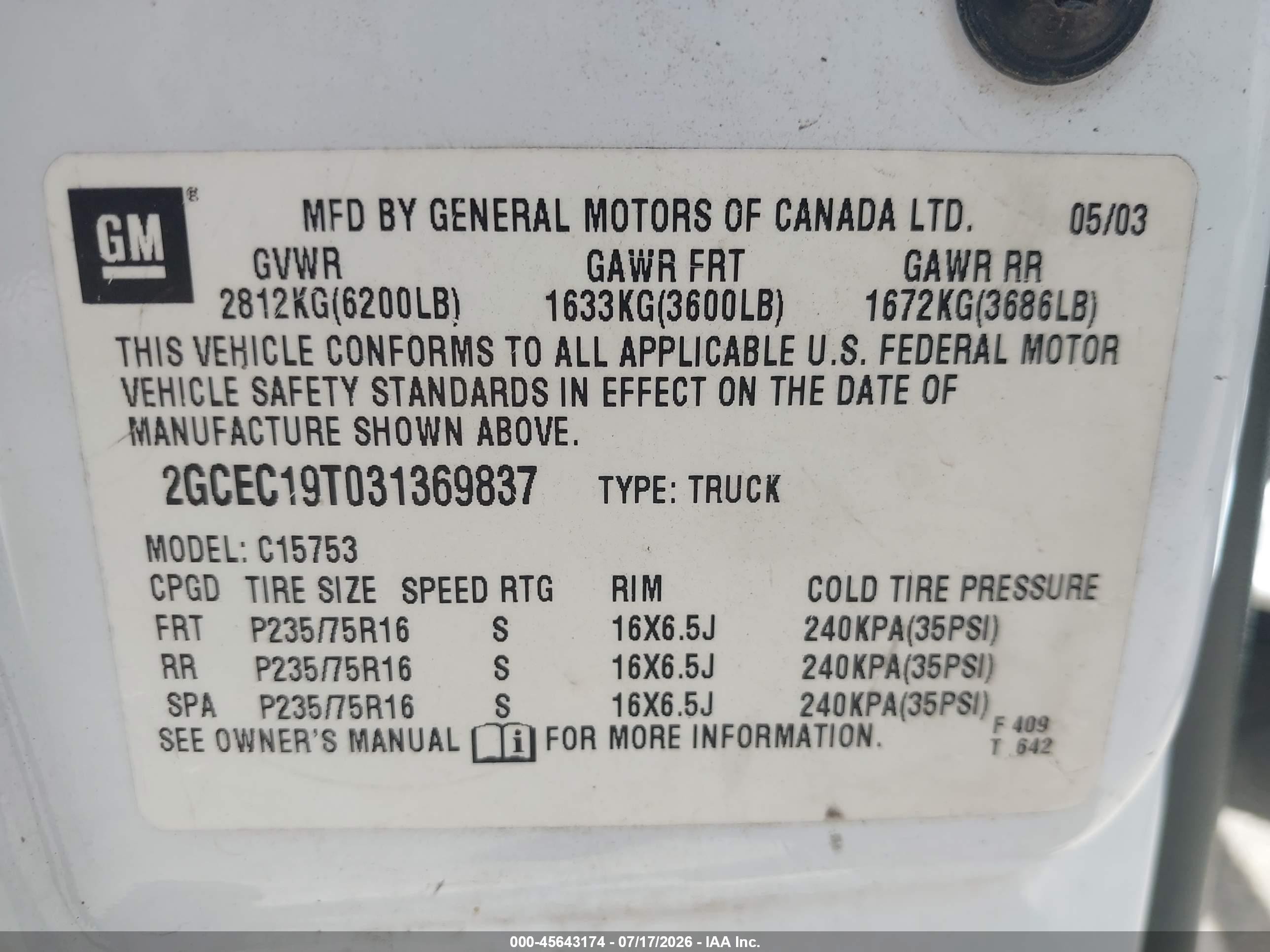 2003 Chevrolet Silverado 1500 Ls White vin: 2GCEC19T031369837
