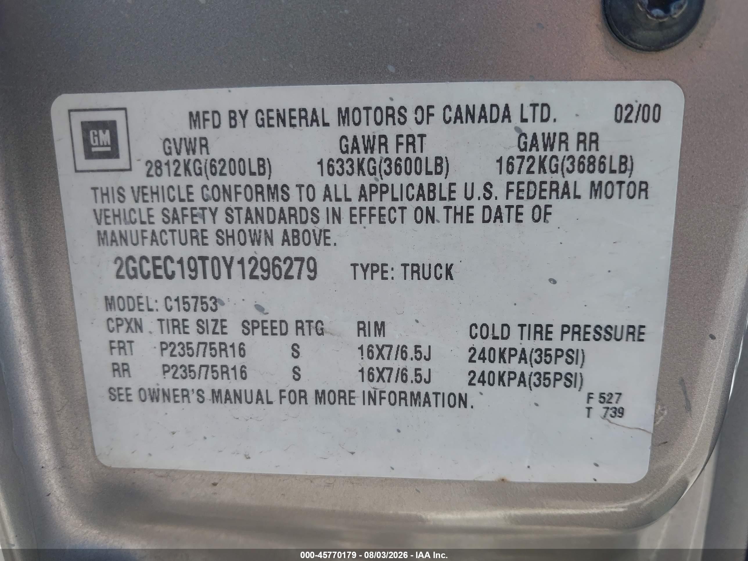 2000 Chevrolet Silverado 1500 Ls Tan vin: 2GCEC19T0Y1296279