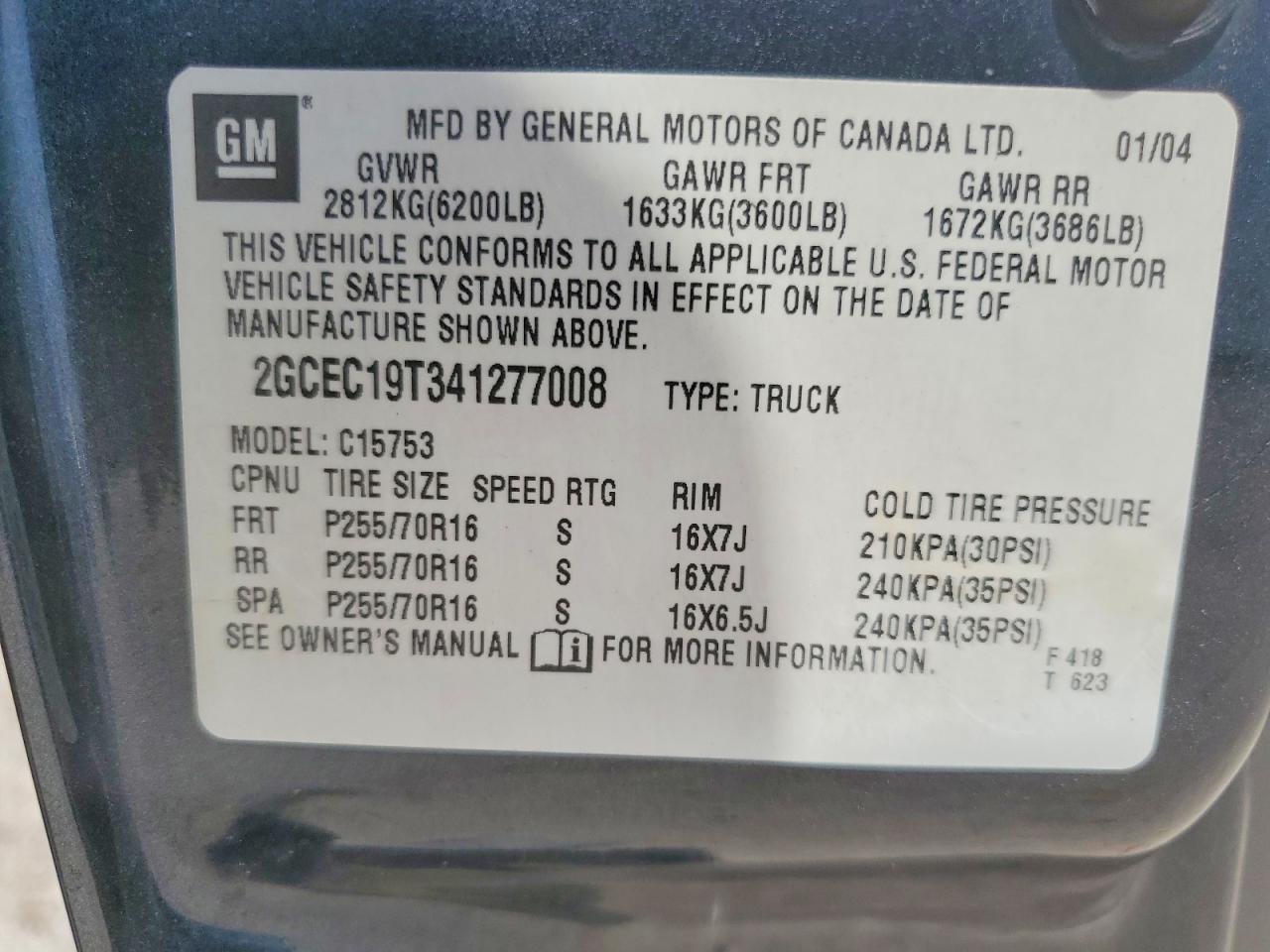 2004 Chevrolet Silverado C1500 Угольный vin: 2GCEC19T341277008