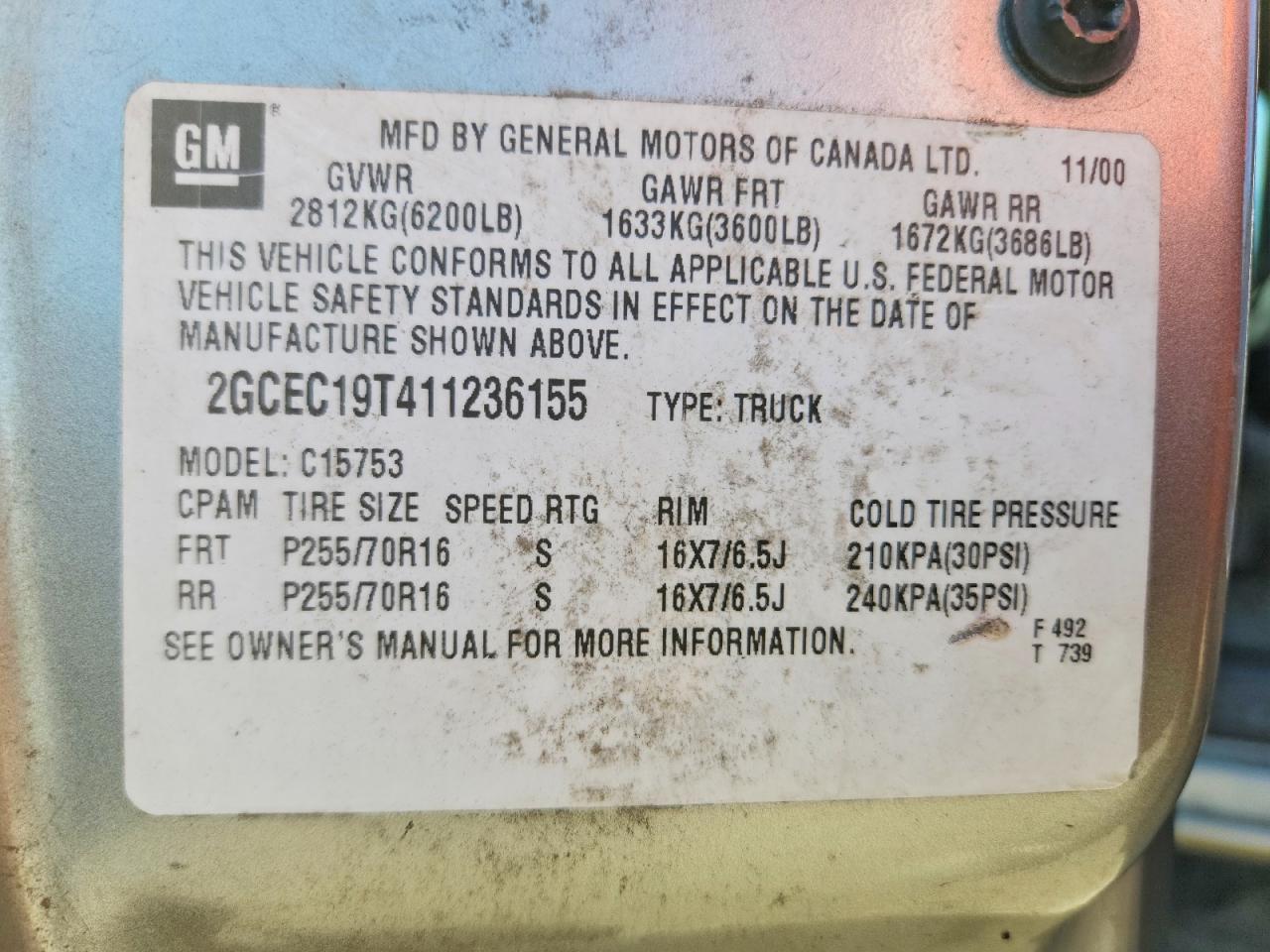 2001 Chevrolet Silverado C1500 Бежевый vin: 2GCEC19T411236155