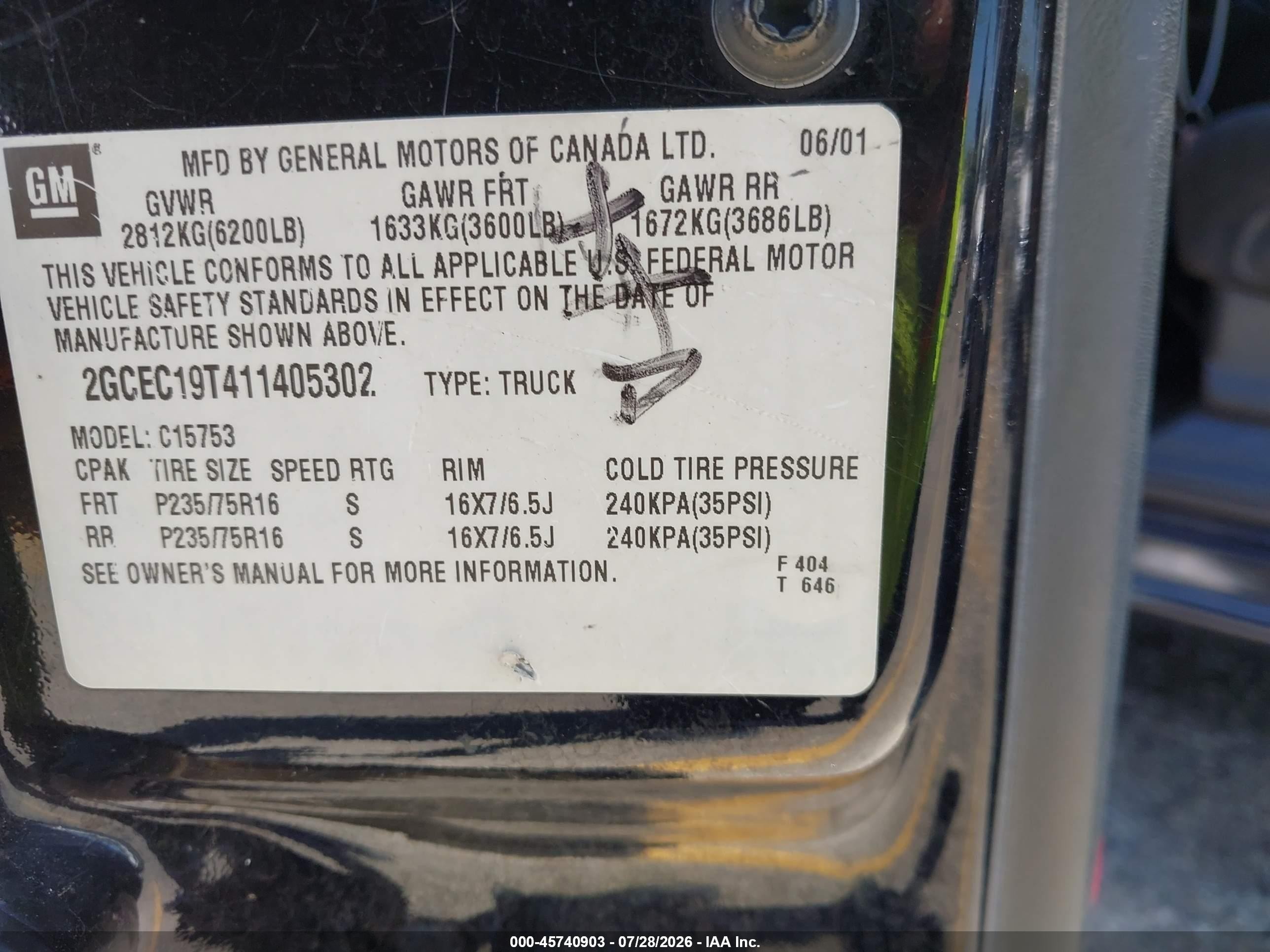 2001 Chevrolet Silverado 1500 Ls Black vin: 2GCEC19T411405302