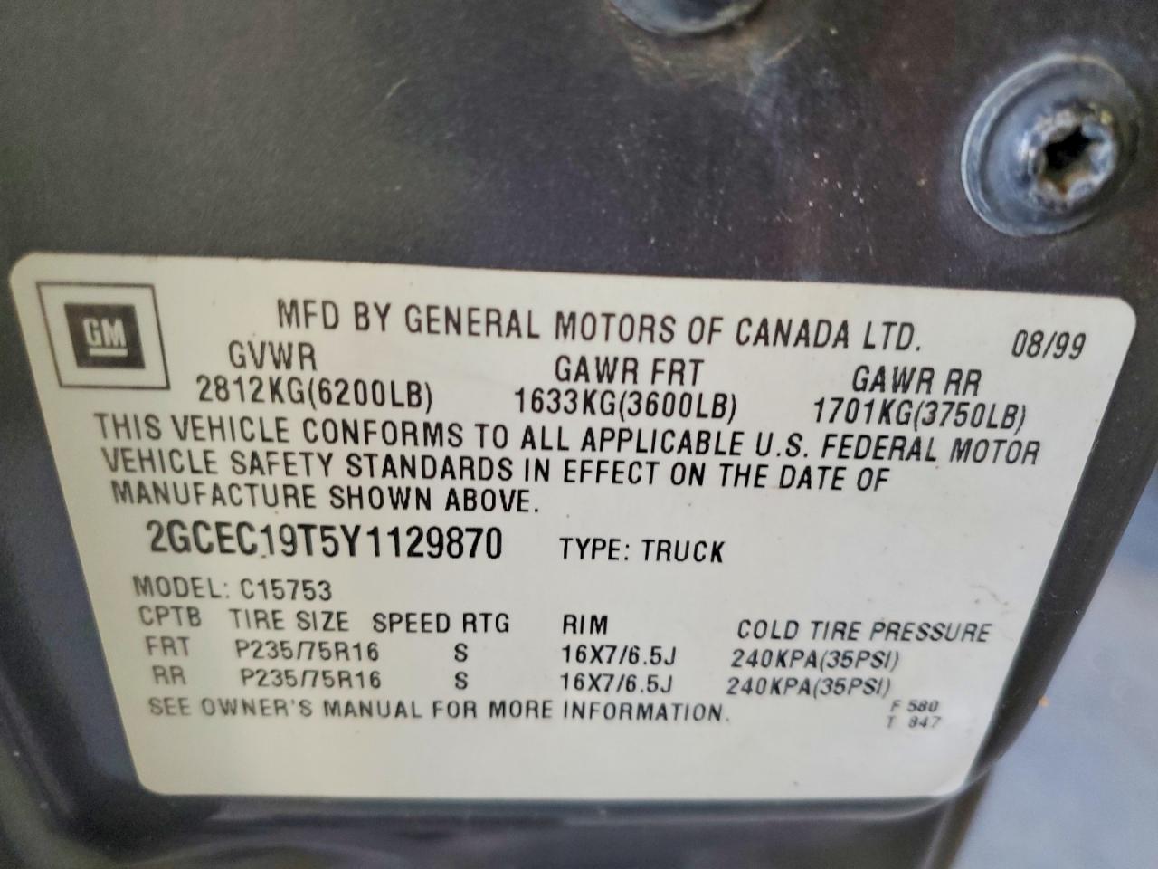 2000 Chevrolet Silverado C1500 Gray vin: 2GCEC19T5Y1129870