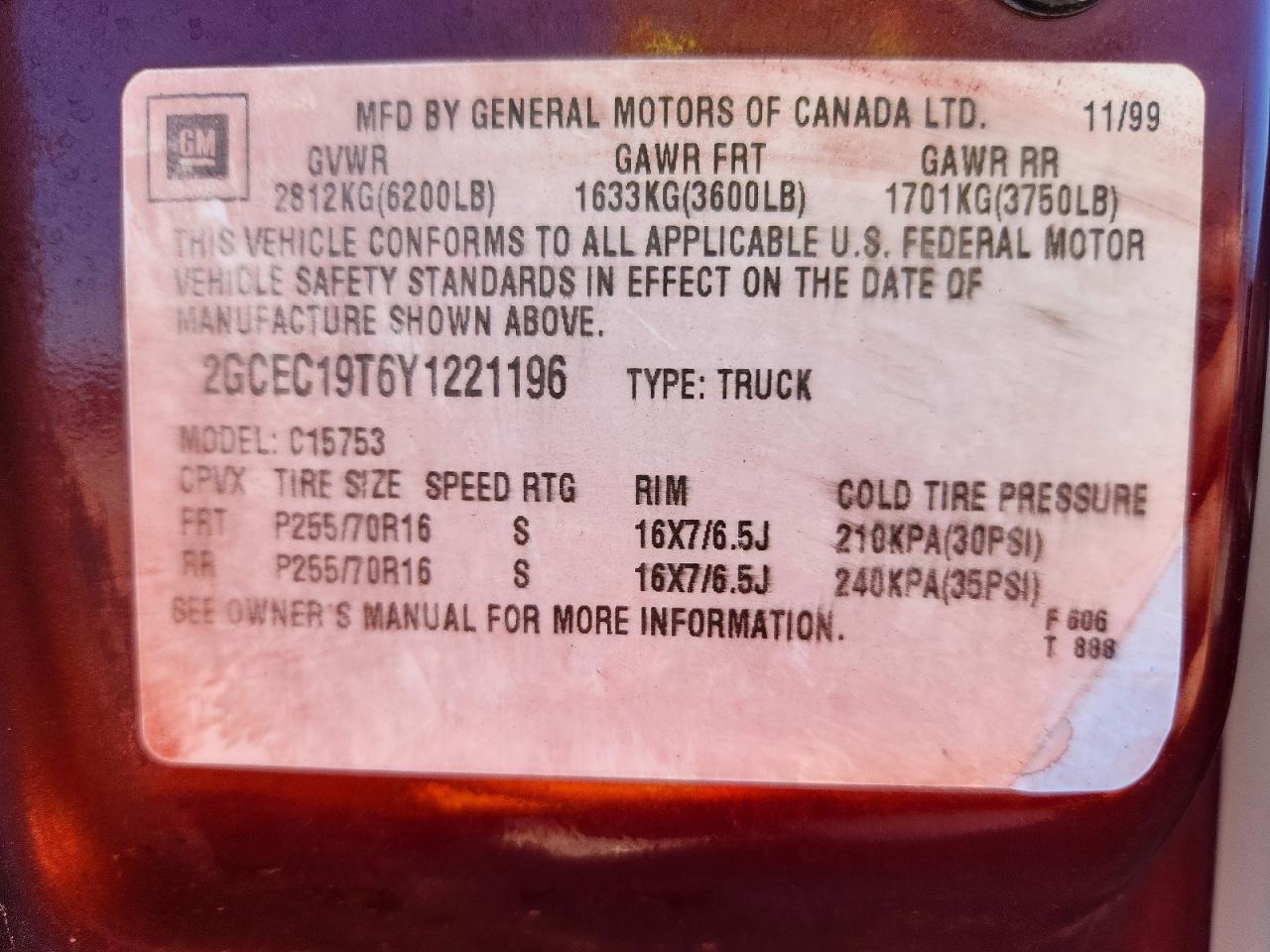 2000 Chevrolet Silverado C1500 Red vin: 2GCEC19T6Y1221196
