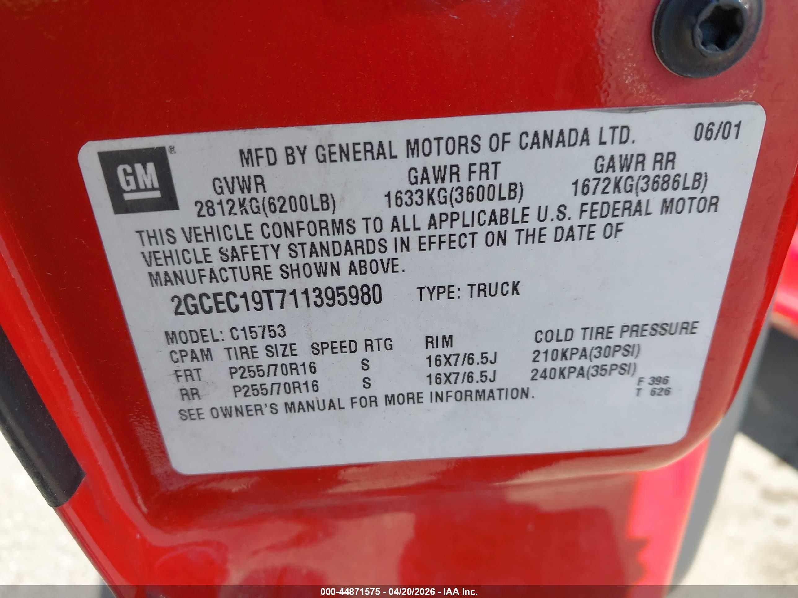 2001 Chevrolet Silverado 1500 Ls Красный vin: 2GCEC19T711395980