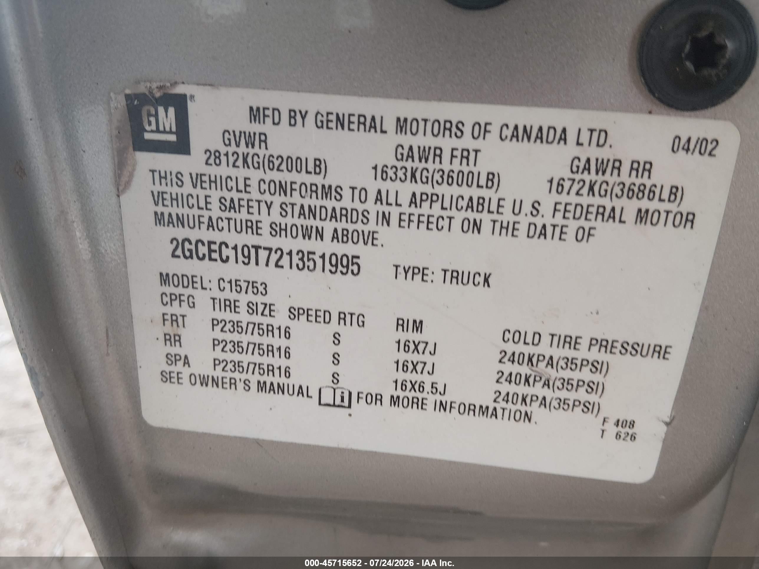 2002 Chevrolet Silverado 1500 Ls Tan vin: 2GCEC19T721351995