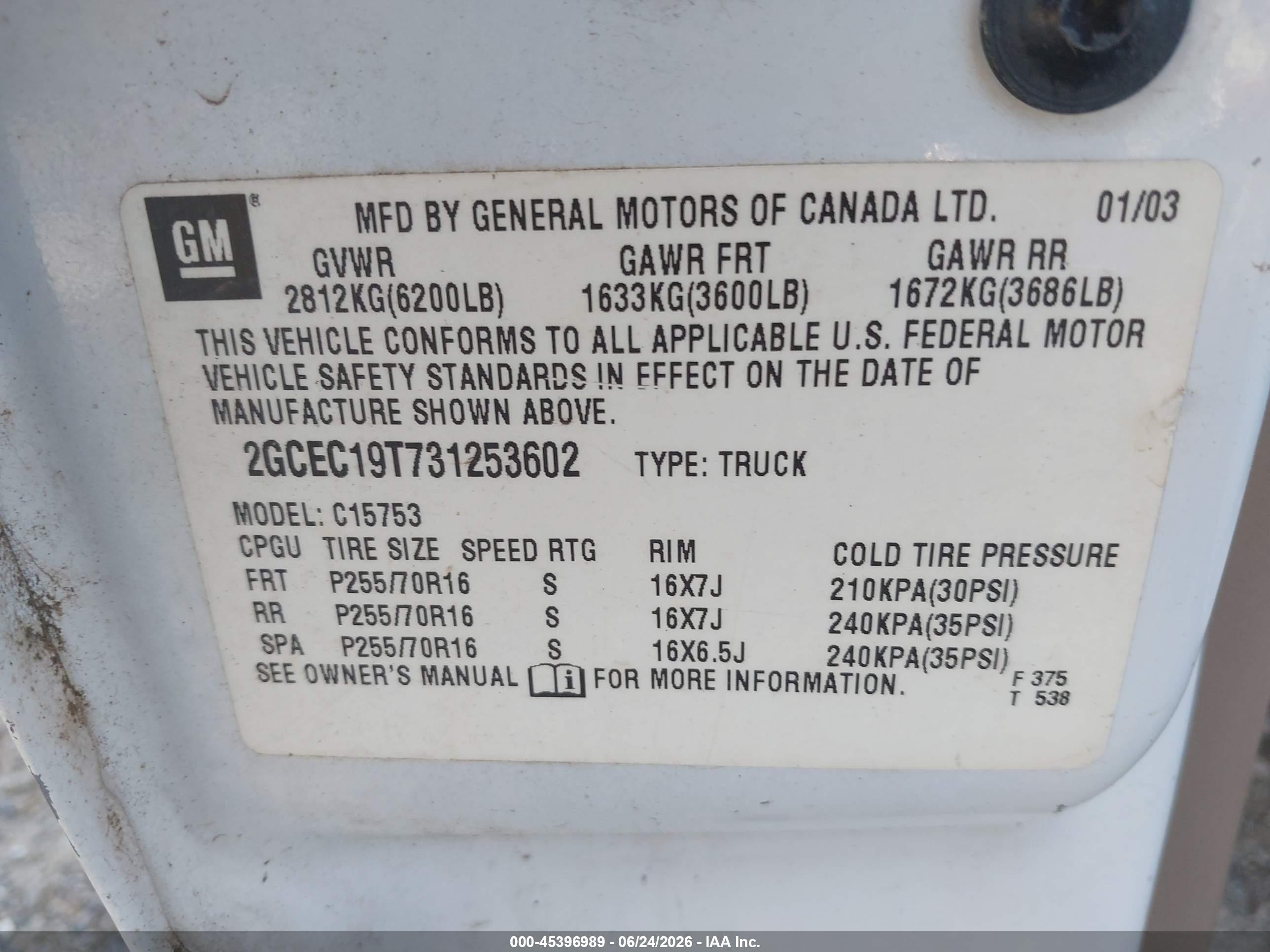 2003 Chevrolet Silverado 1500 Ls White vin: 2GCEC19T731253602
