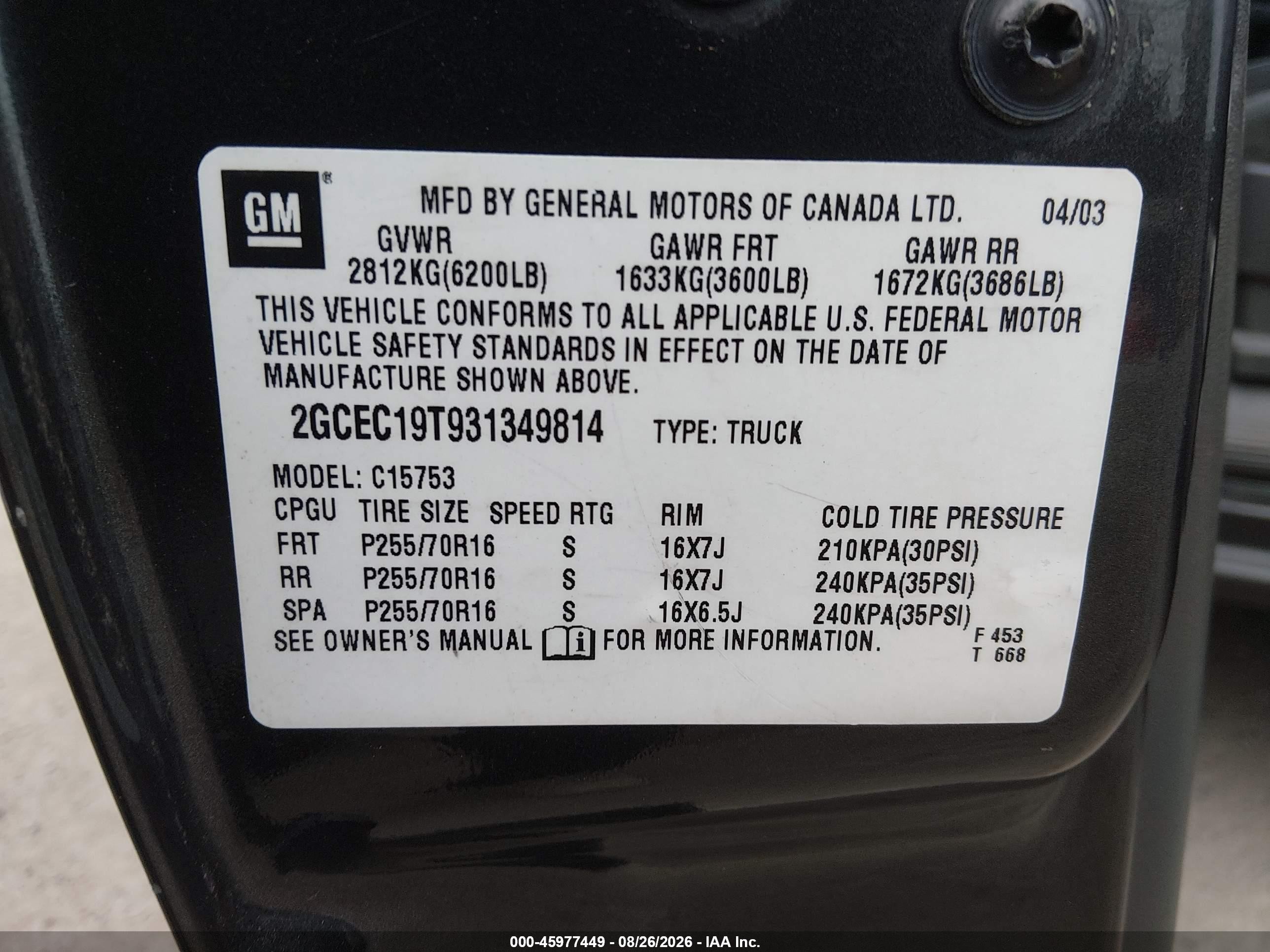 2003 Chevrolet Silverado 1500 Ls Black vin: 2GCEC19T931349814