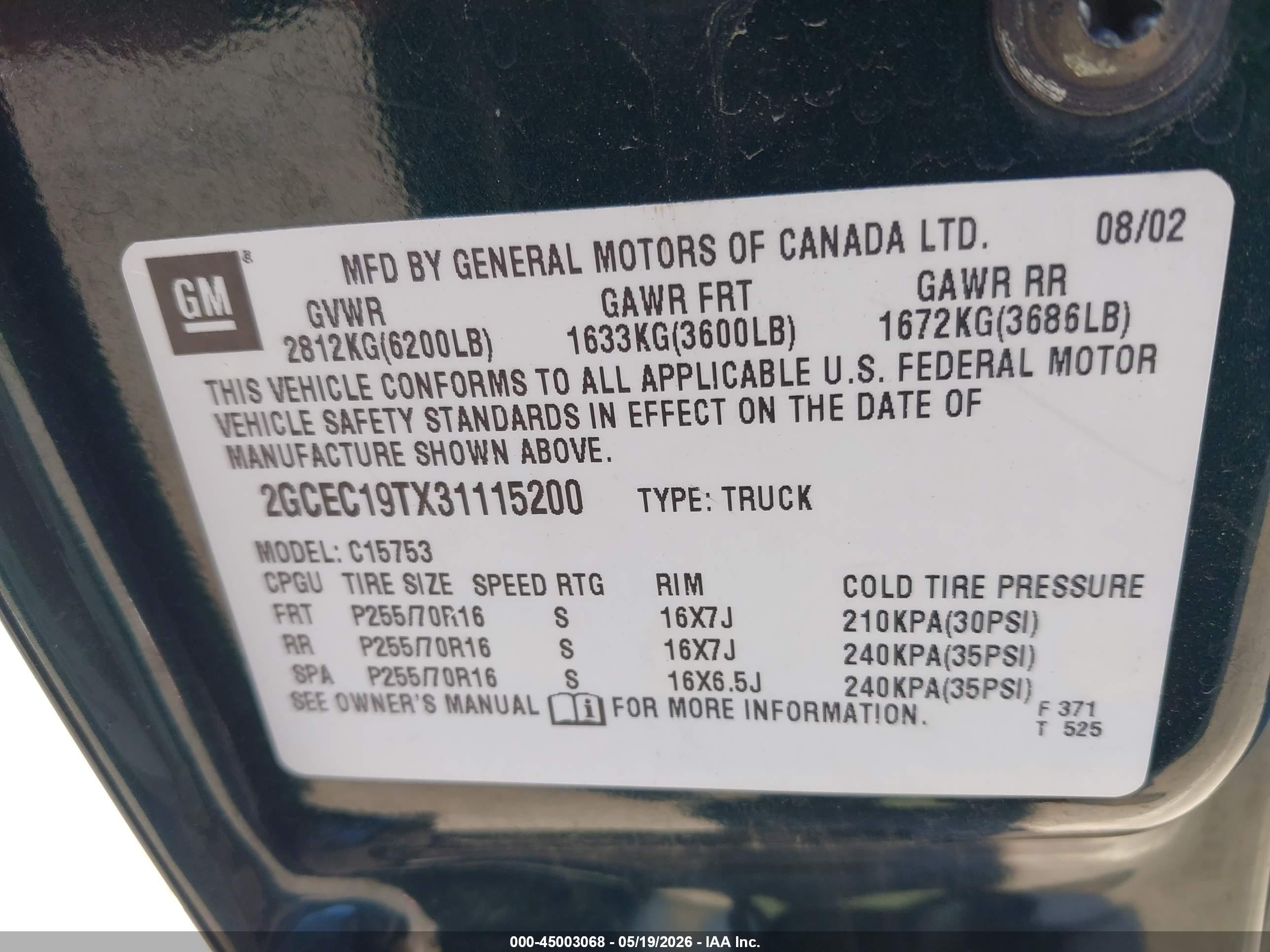 2003 Chevrolet Silverado 1500 Ls Green vin: 2GCEC19TX31115200