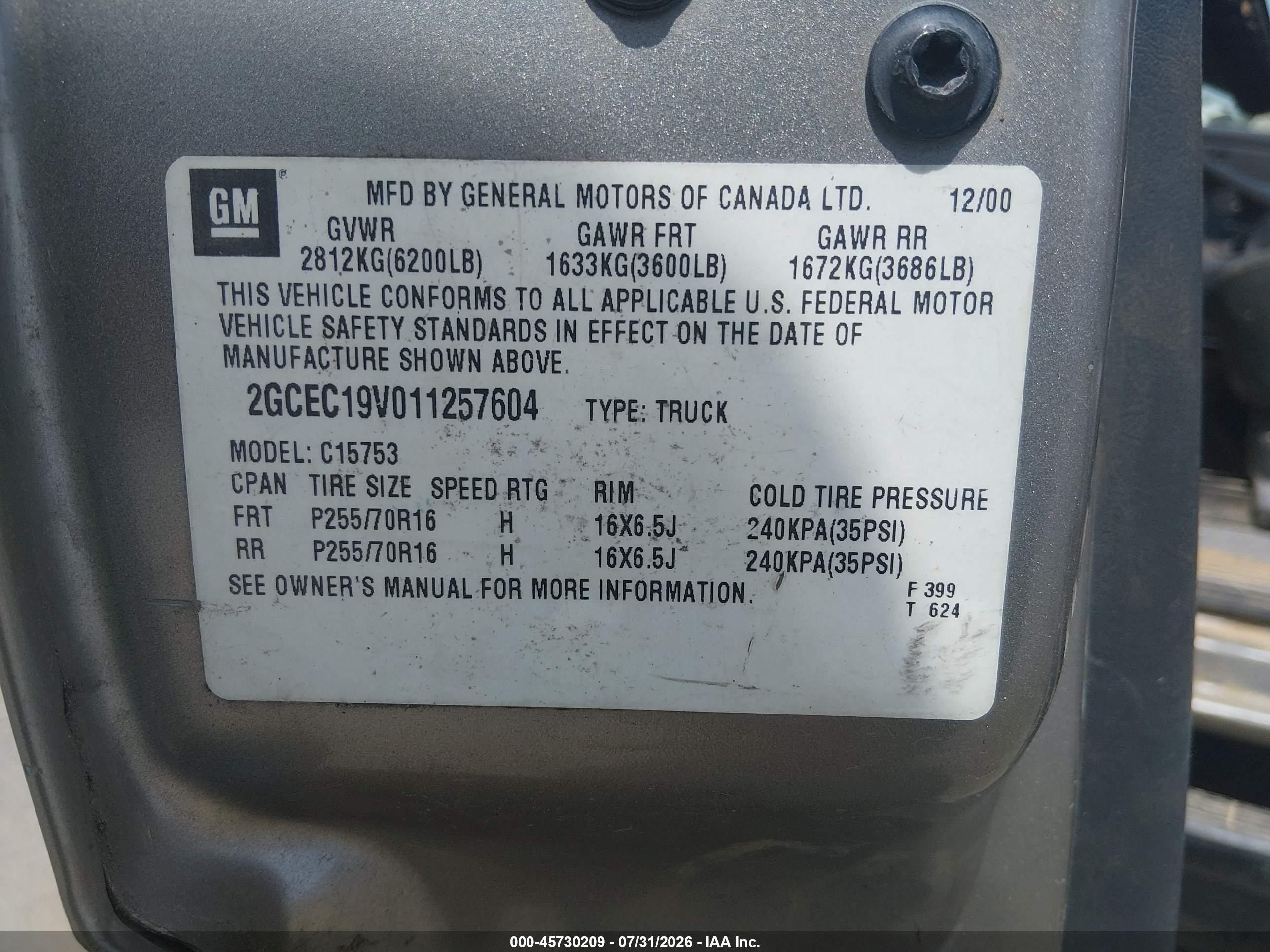 2001 Chevrolet Silverado 1500   Gray vin: 2GCEC19V011257604