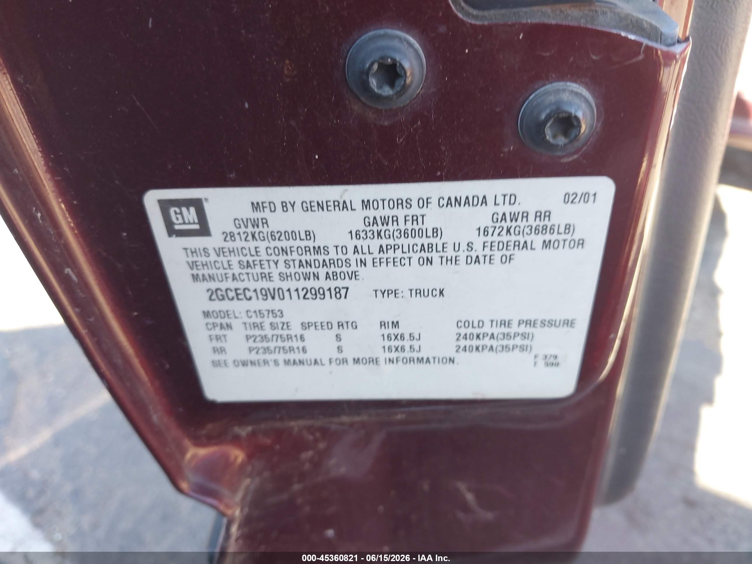 2001 Chevrolet Silverado 1500 Ls Burgundy vin: 2GCEC19V011299187