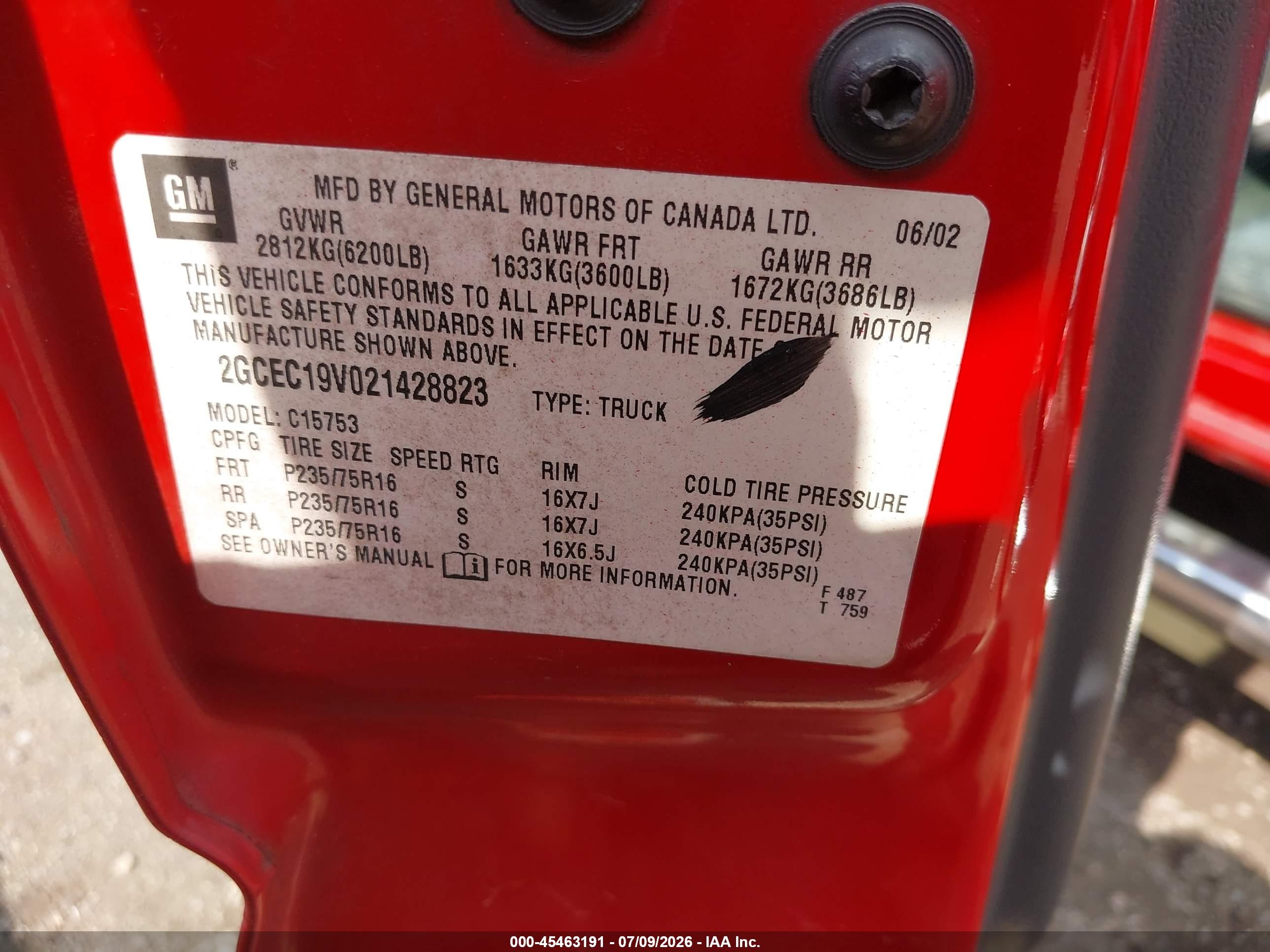 2002 Chevrolet Silverado 1500 Ls Red vin: 2GCEC19V021428823