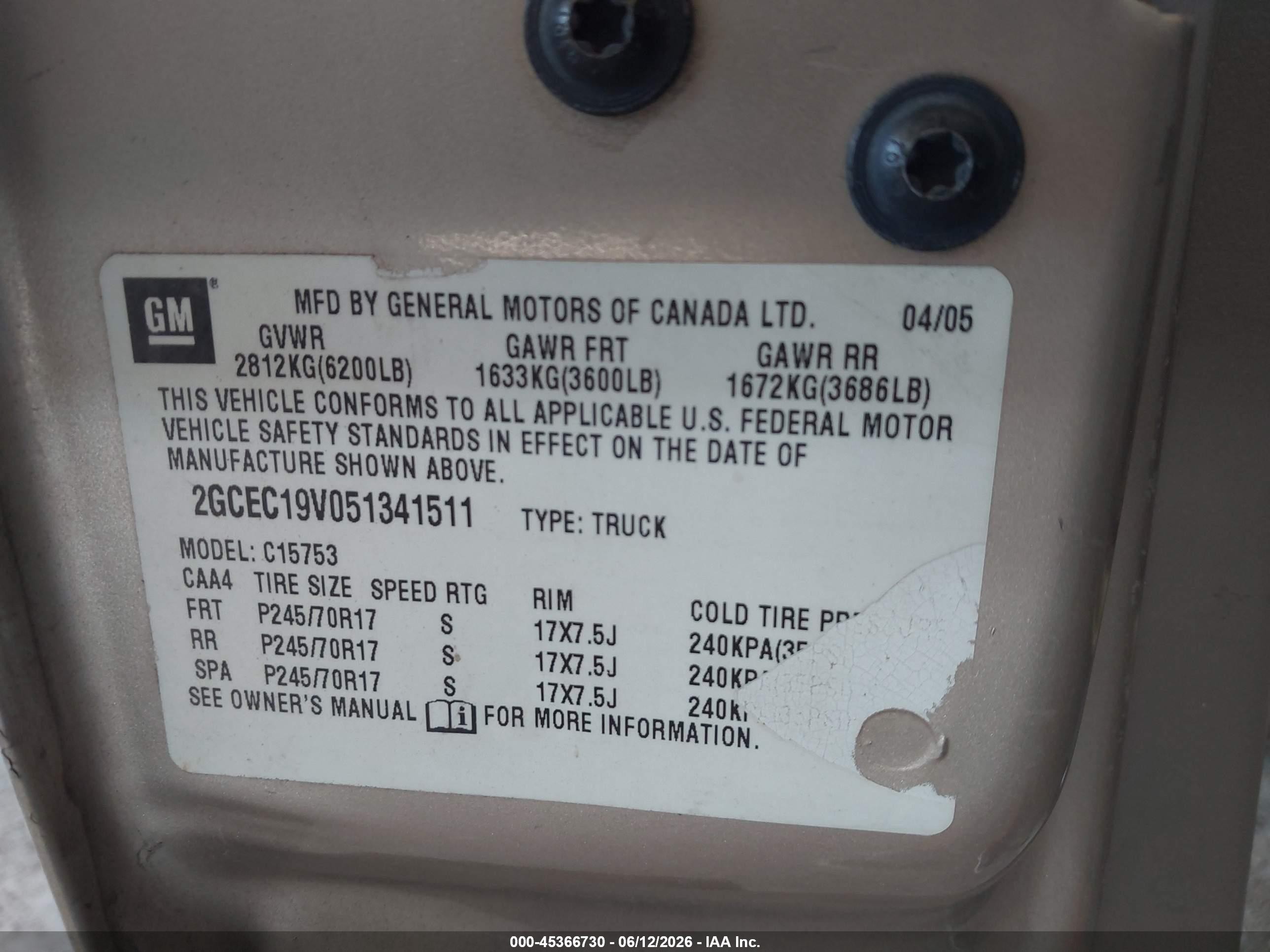 2005 Chevrolet Silverado 1500 Work Truck Tan vin: 2GCEC19V051341511