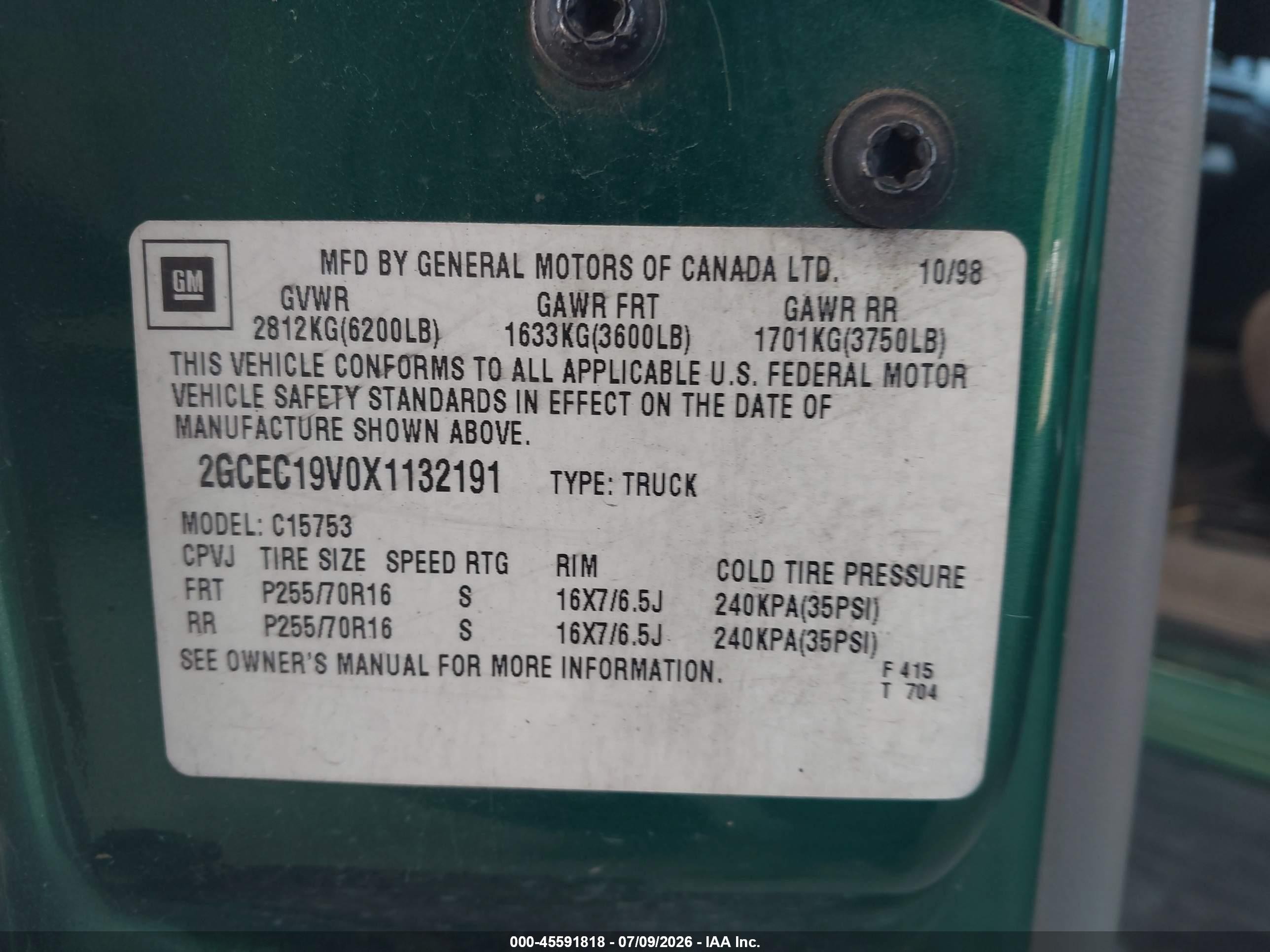 1999 Chevrolet Silverado 1500 Ls Green vin: 2GCEC19V0X1132191