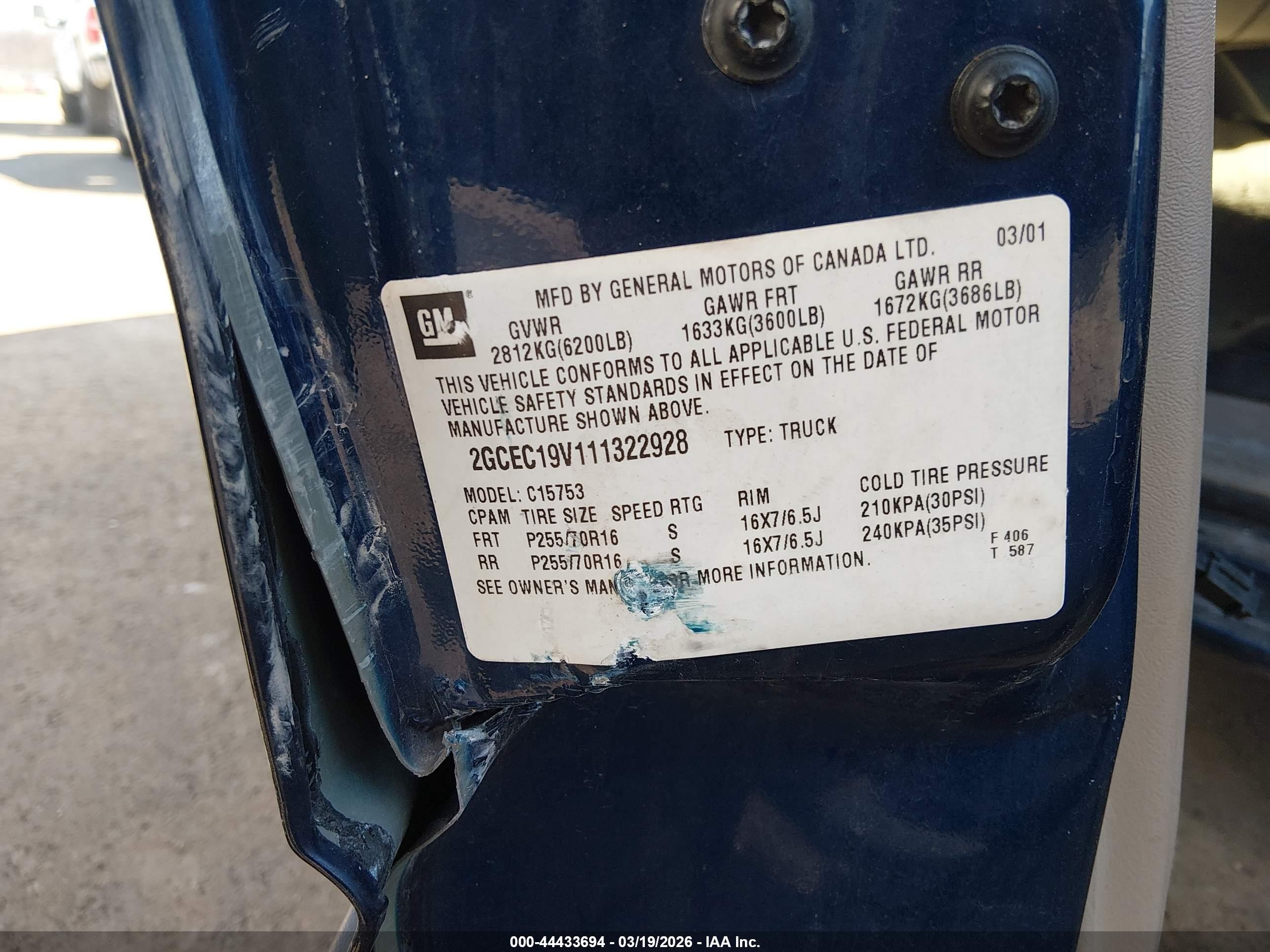 2001 Chevrolet Silverado 1500 Ls Blue vin: 2GCEC19V111322928