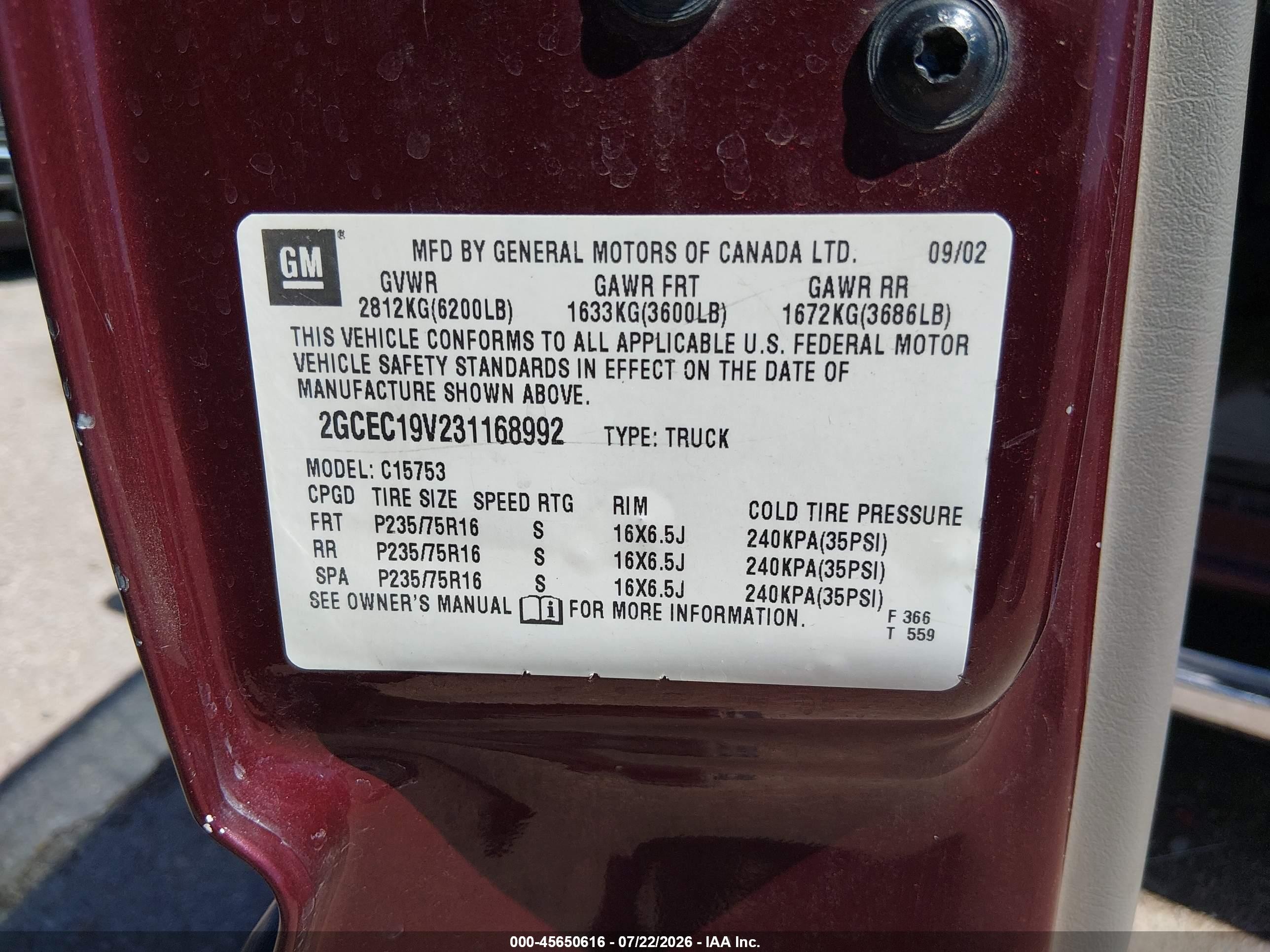 2003 Chevrolet Silverado 1500 Ls Maroon vin: 2GCEC19V231168992
