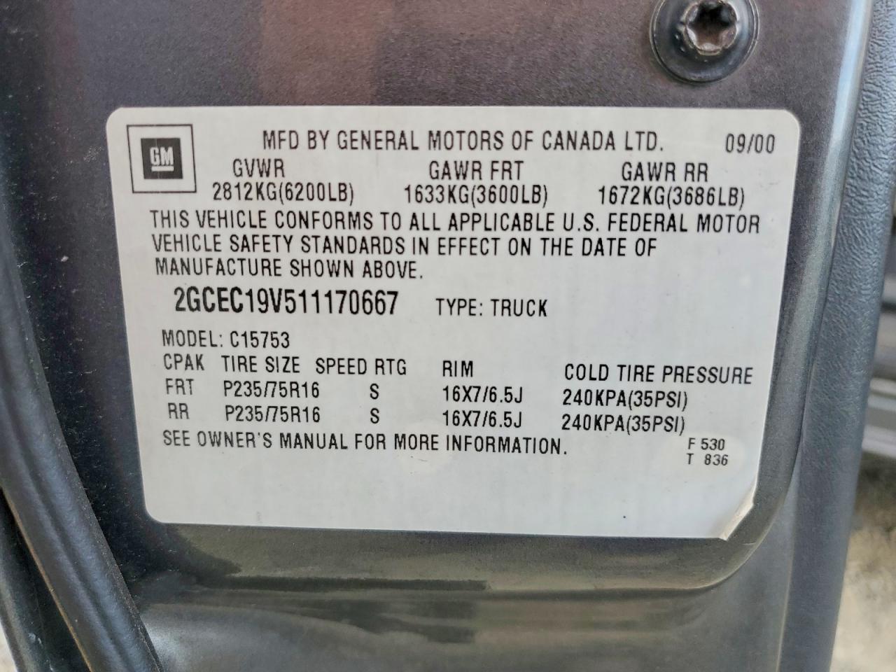 2001 Chevrolet Silverado C1500 Gray vin: 2GCEC19V511170667