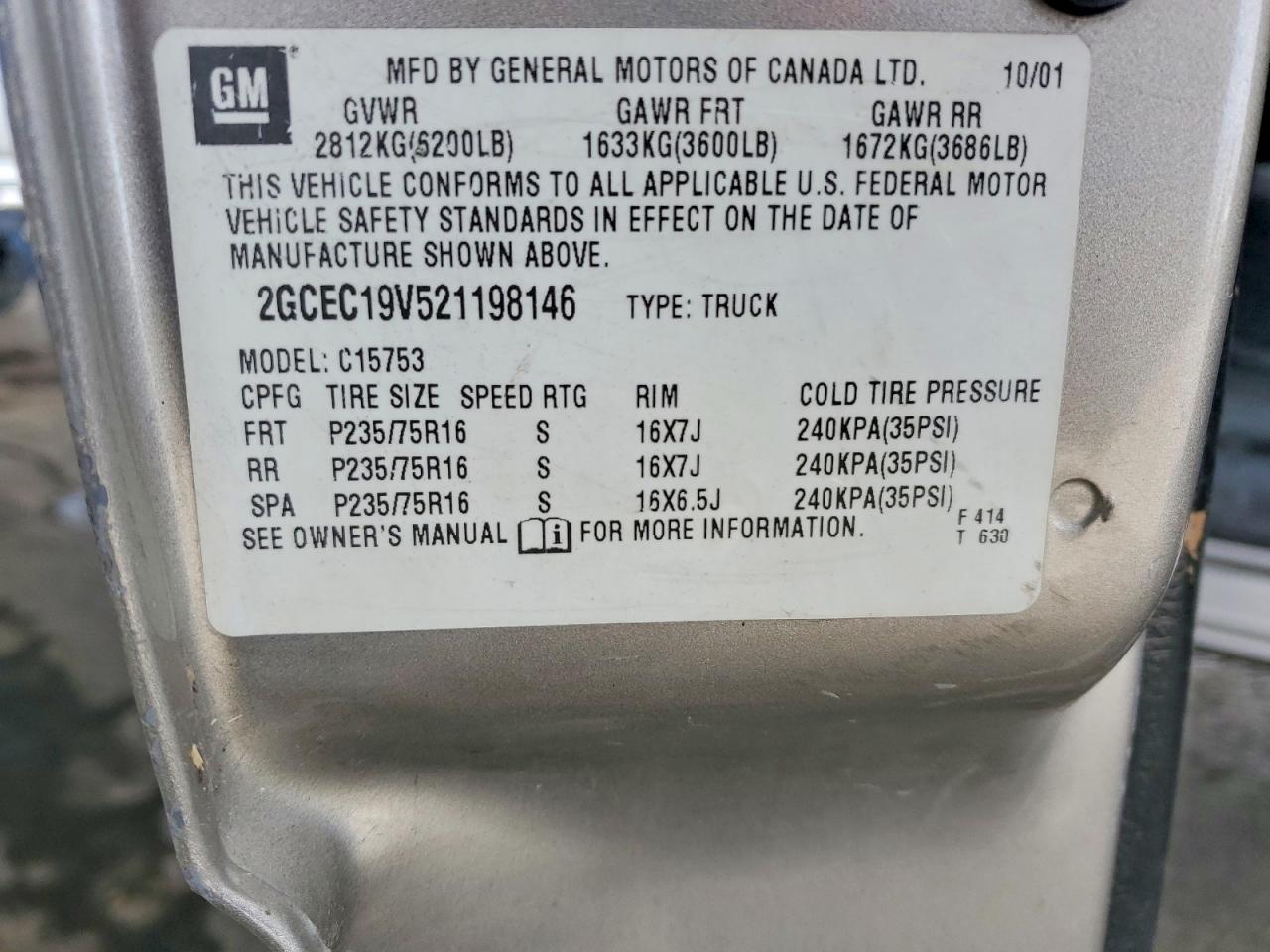 2002 Chevrolet Silverado C1500 Tan vin: 2GCEC19V521198146
