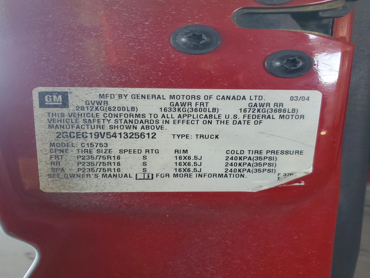 2004 Chevrolet Silverado C1500 Красный vin: 2GCEC19V541325612