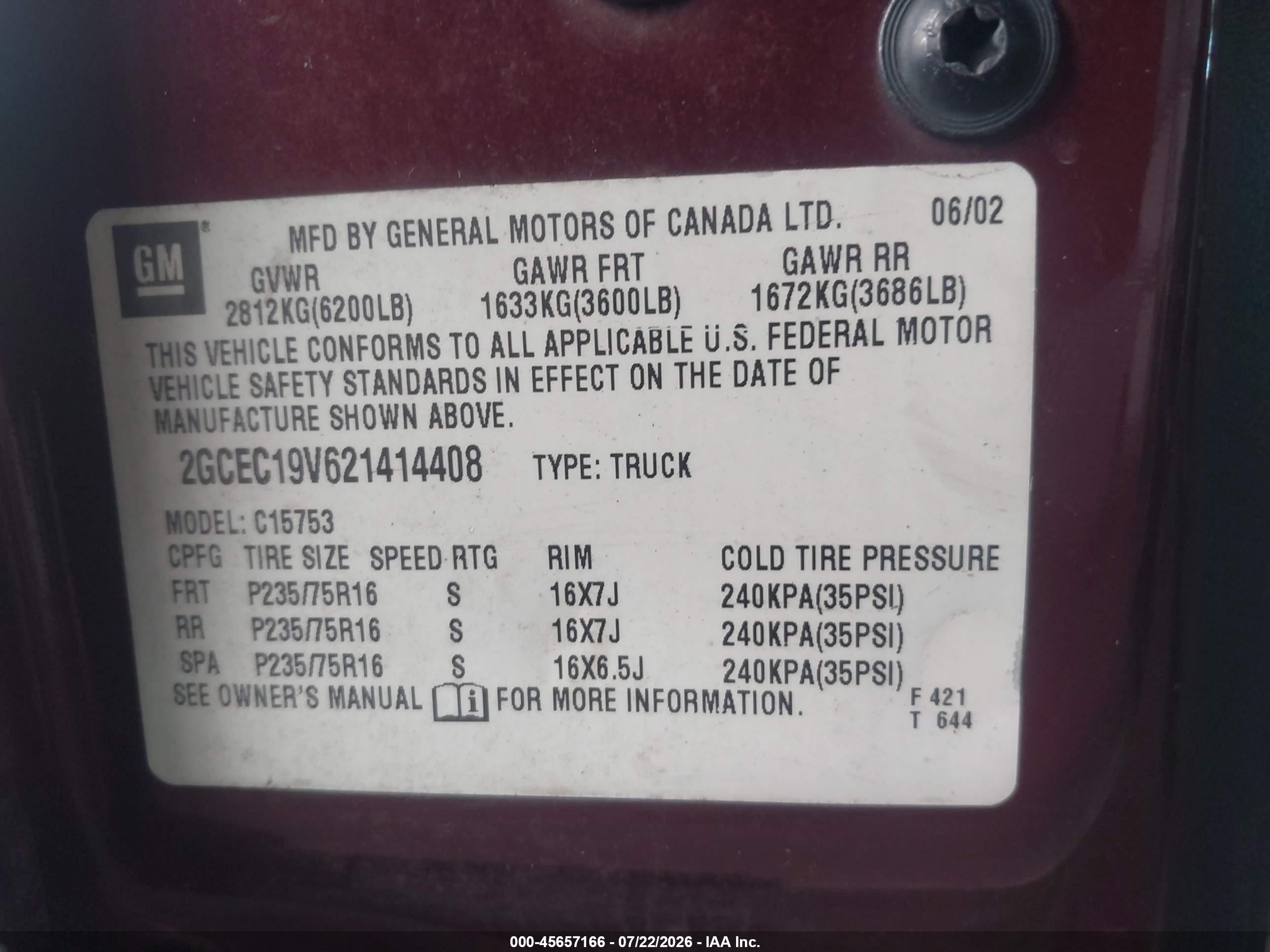 2002 Chevrolet Silverado 1500 Ls Burgundy vin: 2GCEC19V621414408