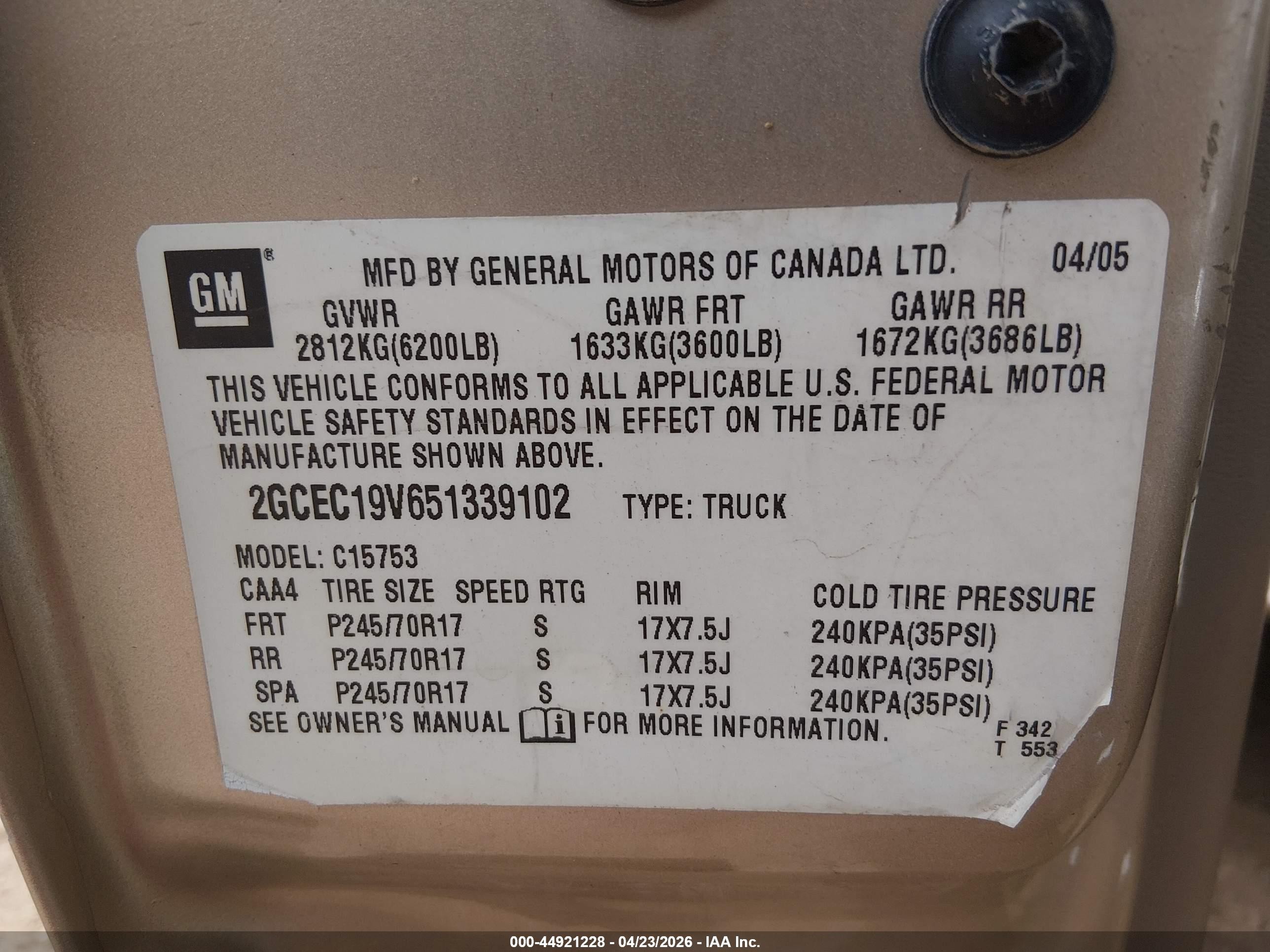 2005 Chevrolet Silverado 1500 Ls Gold vin: 2GCEC19V651339102