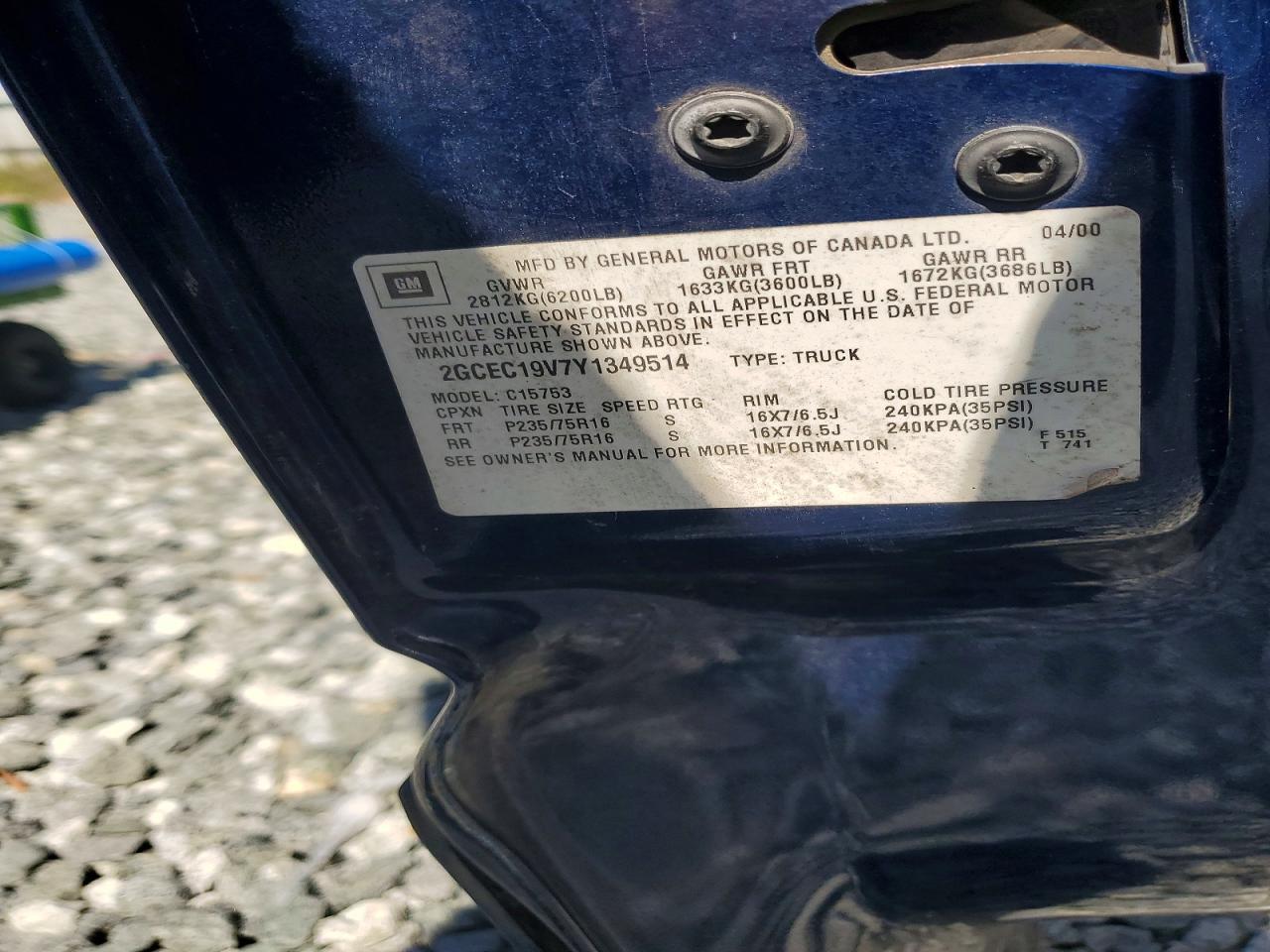 2000 Chevrolet Silverado C1500 Blue vin: 2GCEC19V7Y1349514