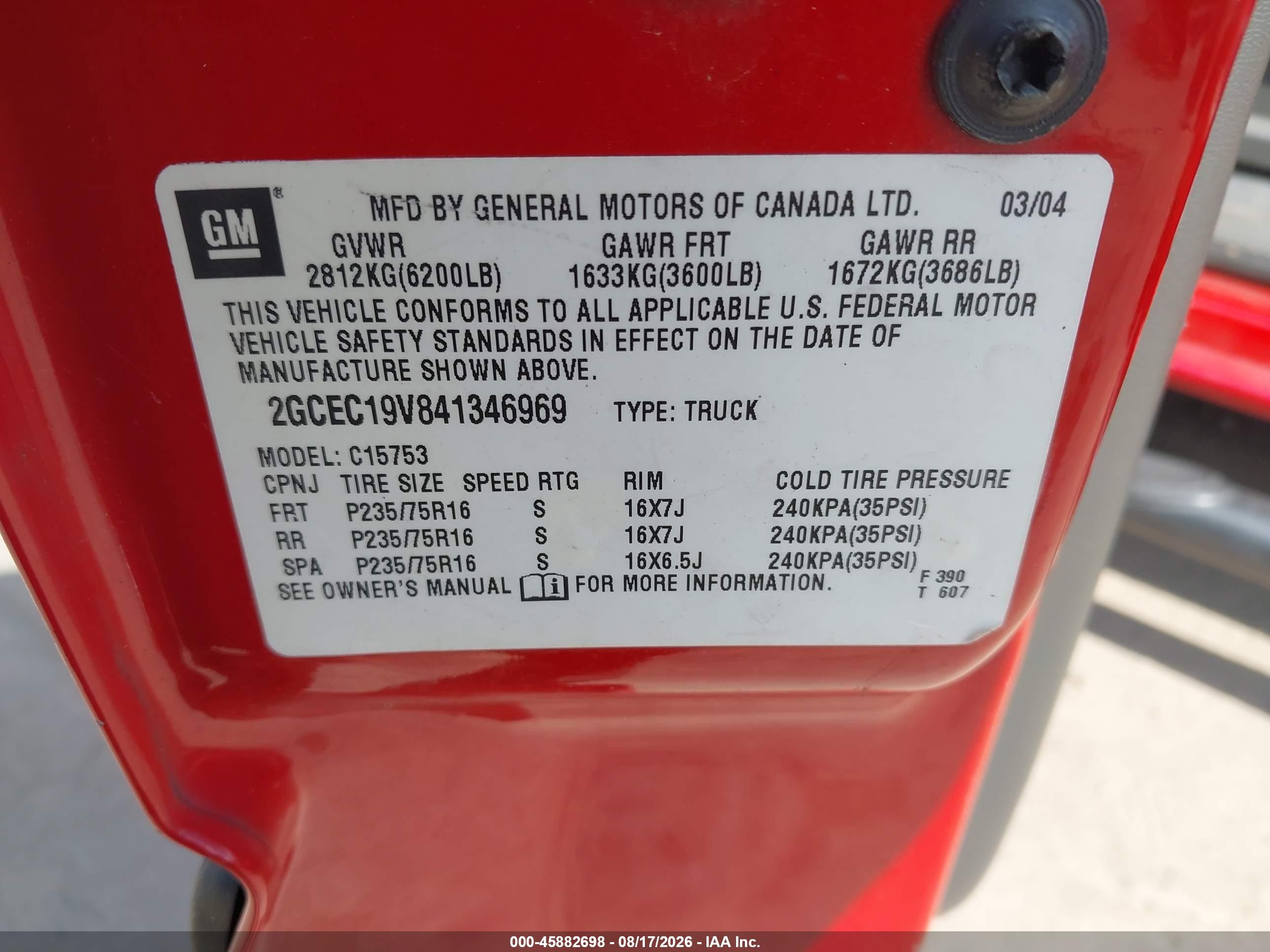 2004 Chevrolet Silverado 1500 Ls Red vin: 2GCEC19V841346969