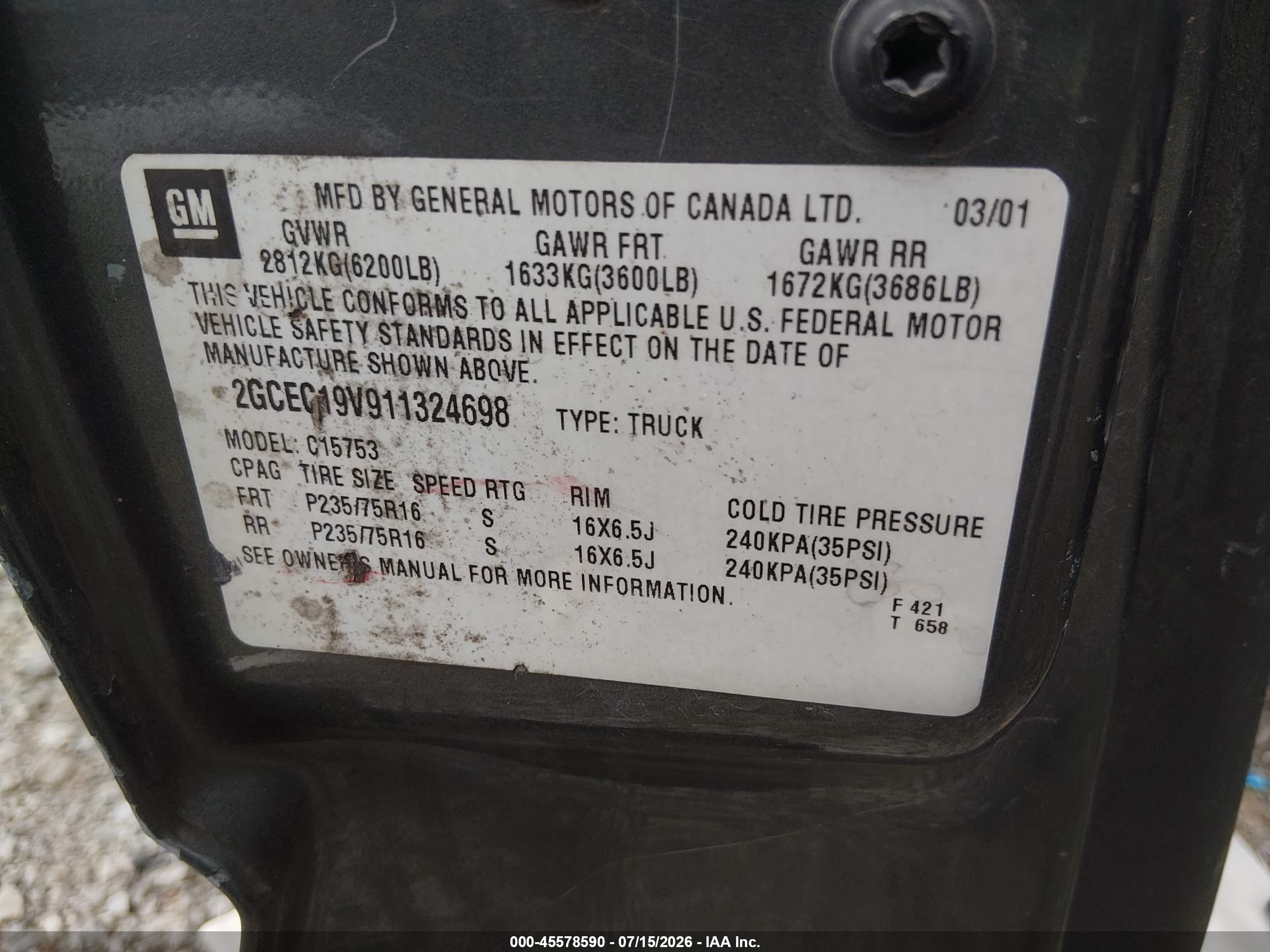 2001 Chevrolet Silverado 1500   Dark Blue vin: 2GCEC19V911324698