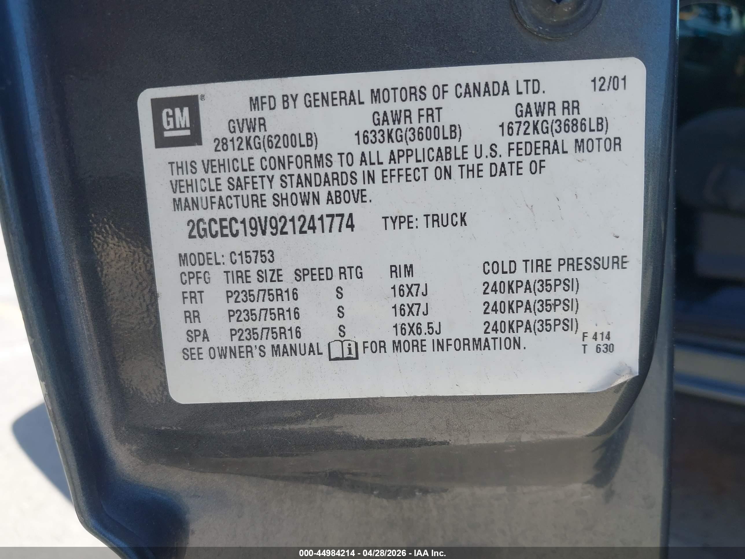 2002 Chevrolet Silverado 1500 Ls Gray vin: 2GCEC19V921241774
