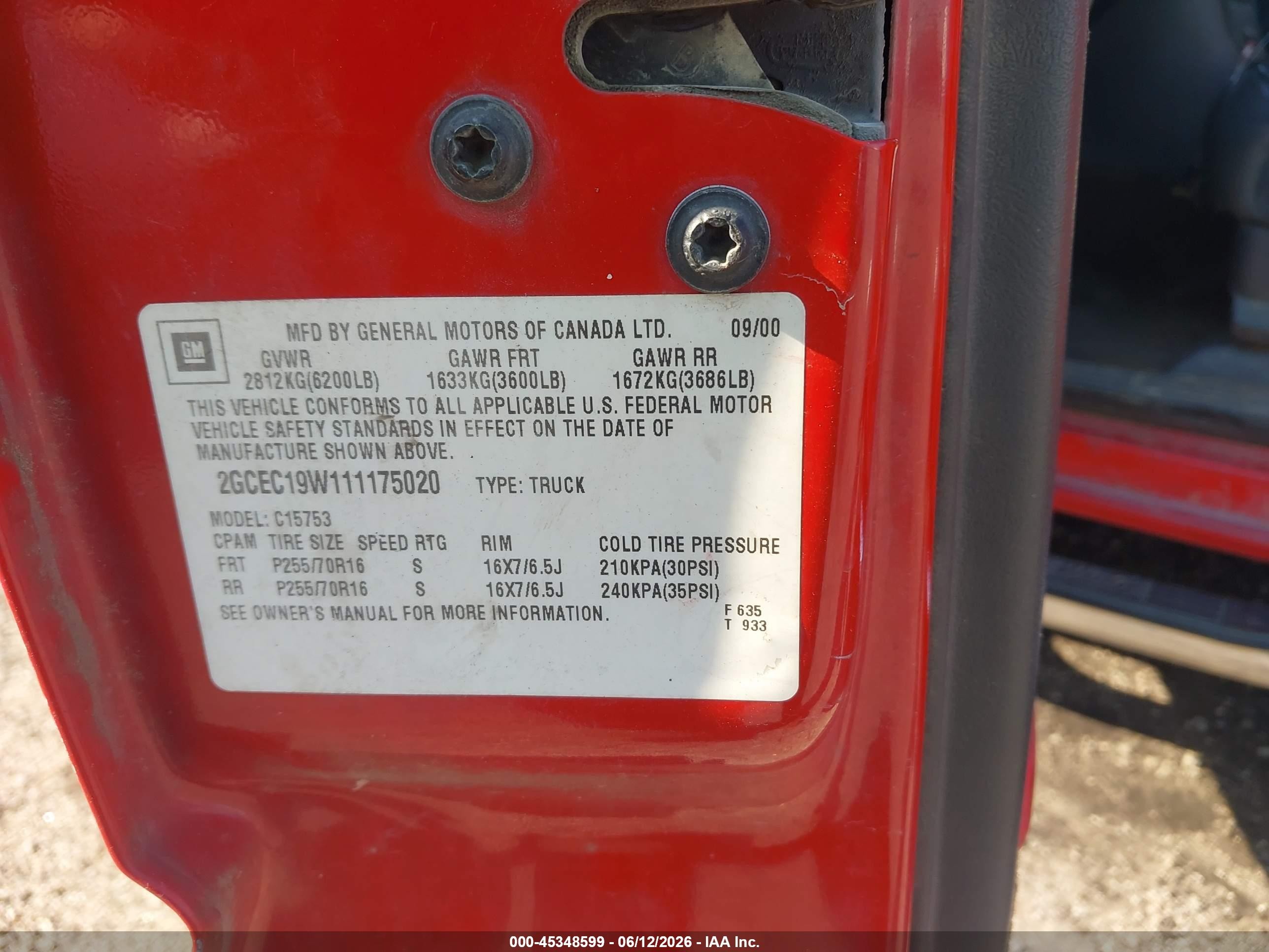2001 Chevrolet Silverado 1500 Ls Red vin: 2GCEC19W111175020
