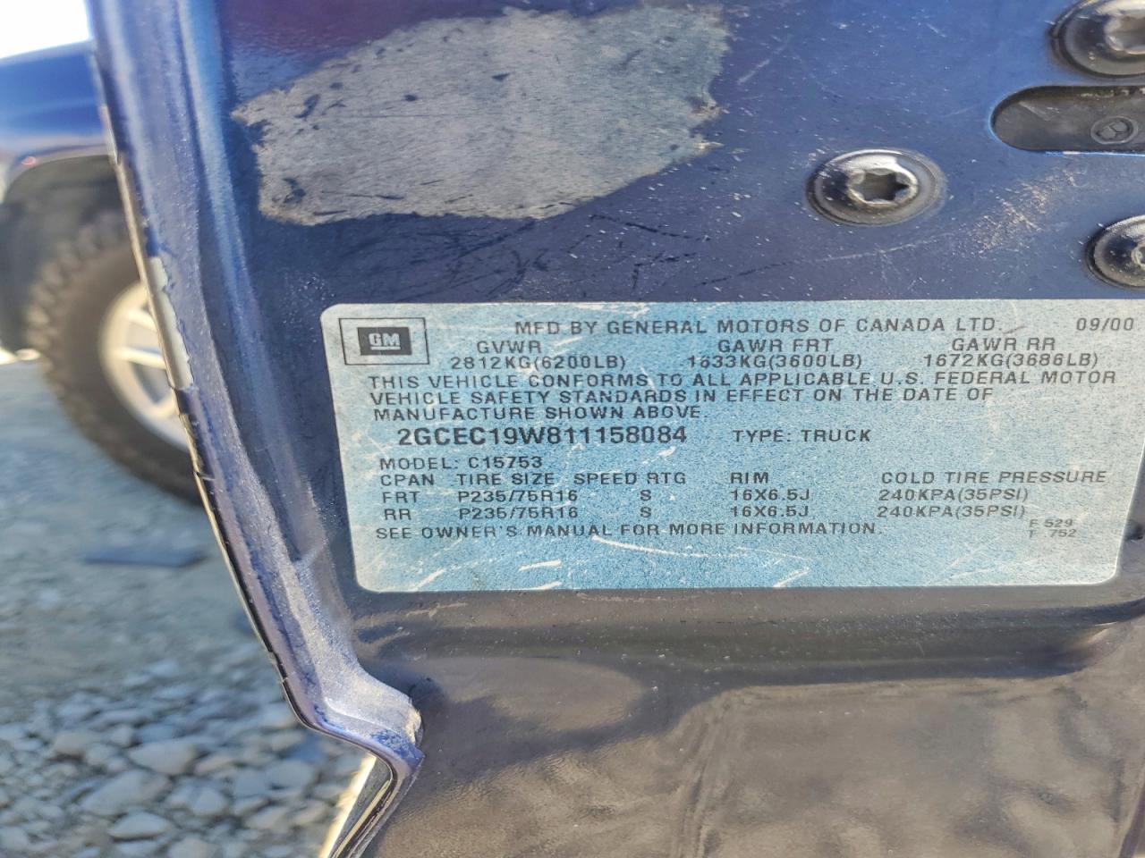 2001 Chevrolet Silverado C1500 Blue vin: 2GCEC19W811158084