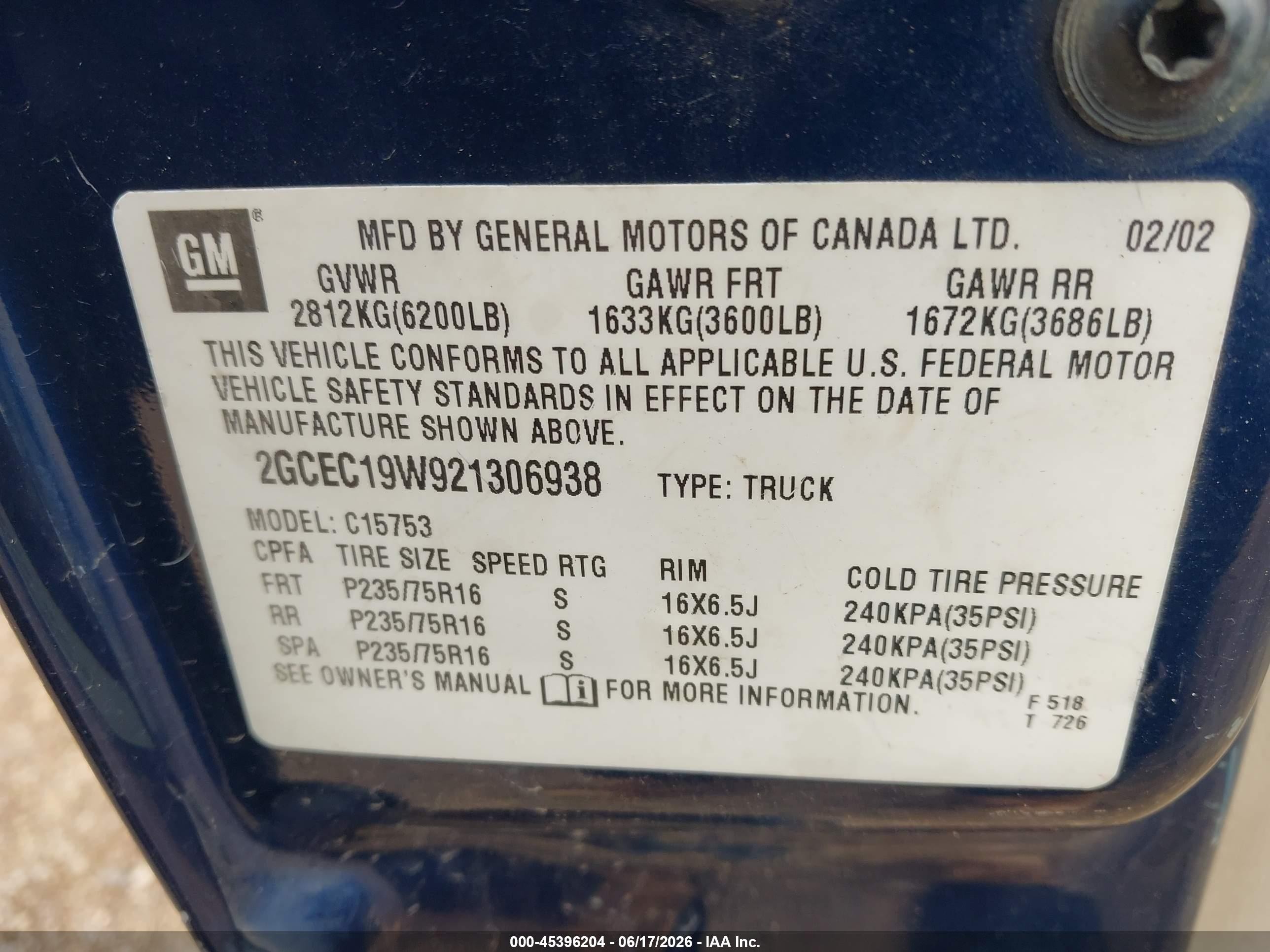 2002 Chevrolet Silverado 1500   Blue vin: 2GCEC19W921306938