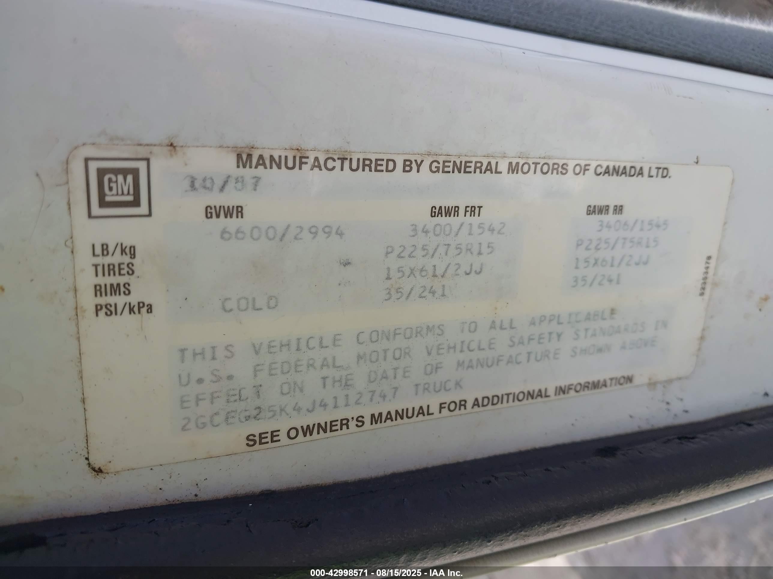 1988 Chevrolet G20   Белый vin: 2GCEG25K4J4112747