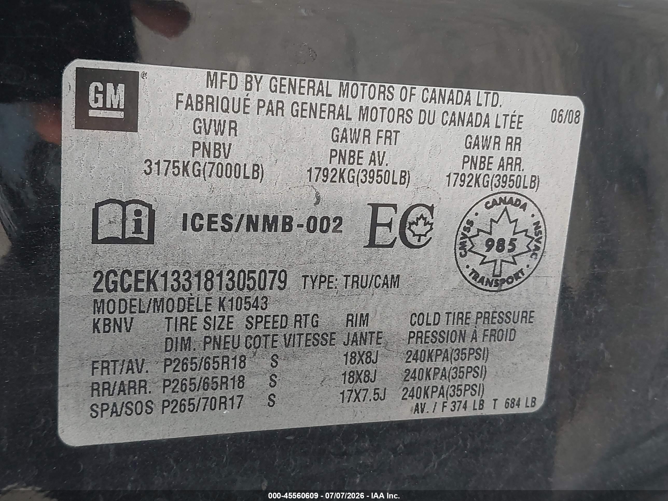 2008 Chevrolet Silverado 1500 Lt1/lt2/ltz/work Truck Black vin: 2GCEK133181305079