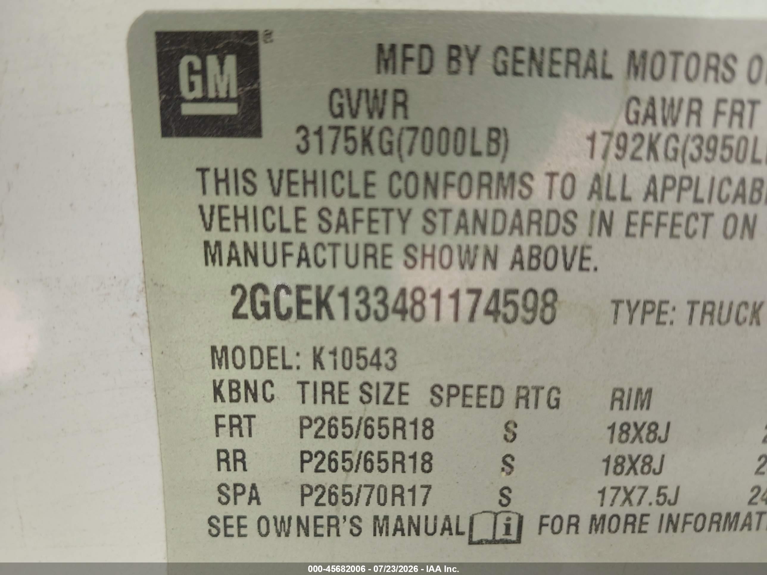 2008 Chevrolet Silverado 1500 Lt1 White vin: 2GCEK133481174598