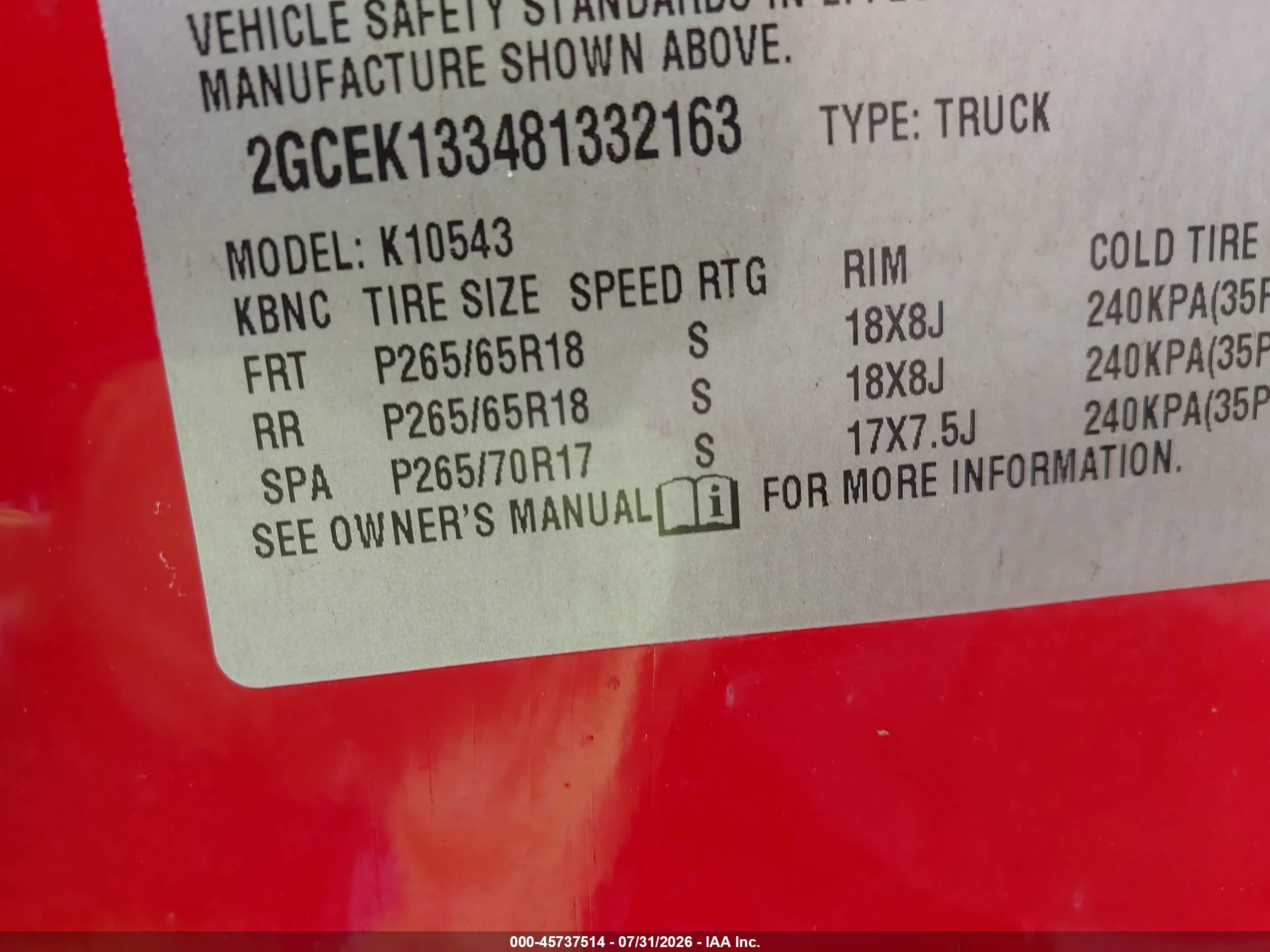 2008 Chevrolet Silverado 1500 Lt1 Red vin: 2GCEK133481332163