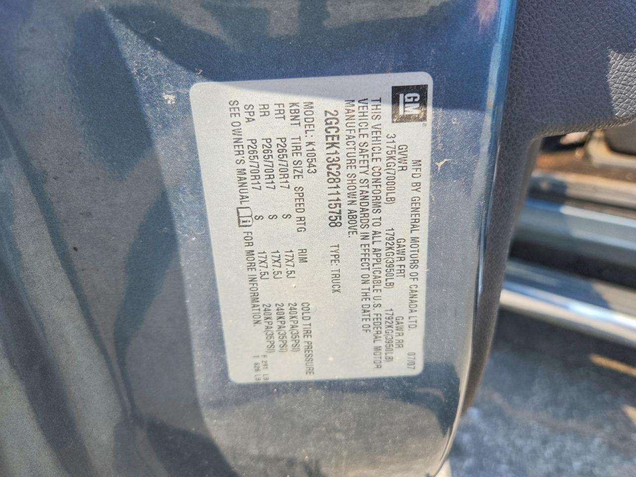 2008 Chevrolet Silverado Blue vin: 2GCEK13C281115758