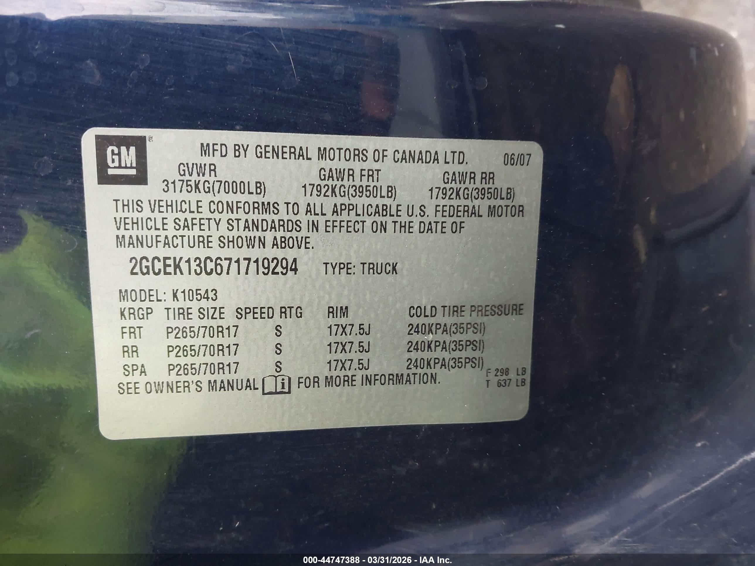 2007 Chevrolet Silverado 1500 Ls Blue vin: 2GCEK13C671719294