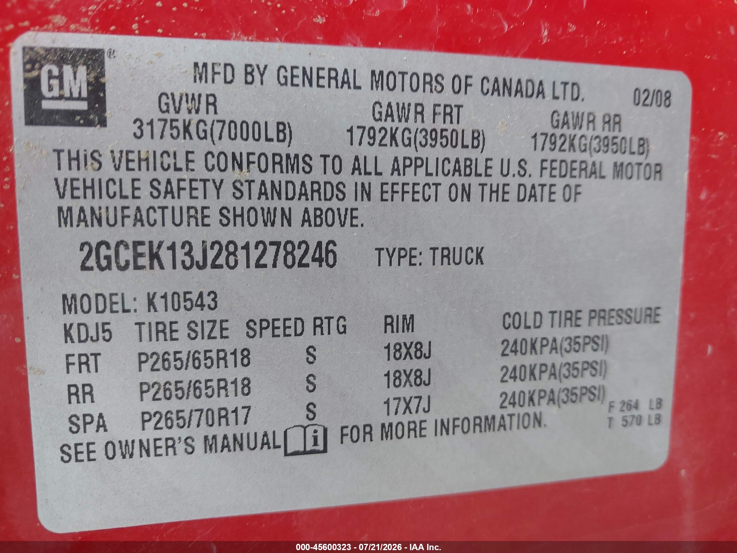 2008 Chevrolet Silverado 1500 Lt1 Red vin: 2GCEK13J281278246