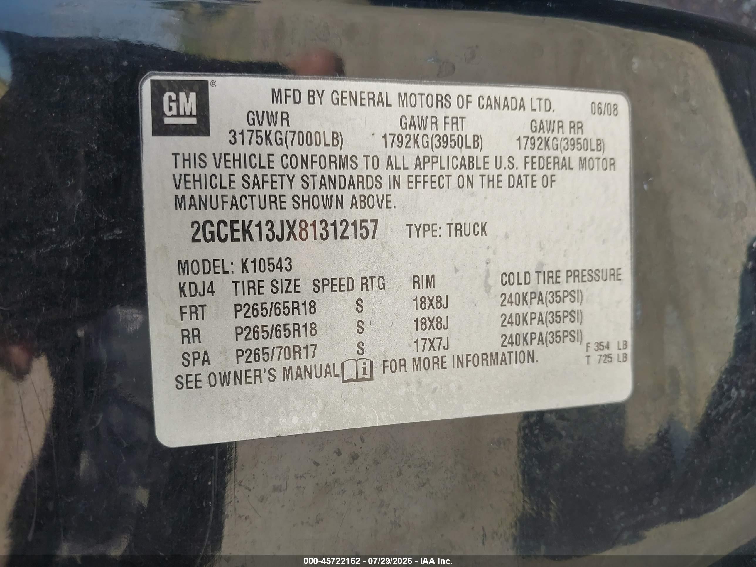 2008 Chevrolet Silverado 1500 Lt2 Black vin: 2GCEK13JX81312157