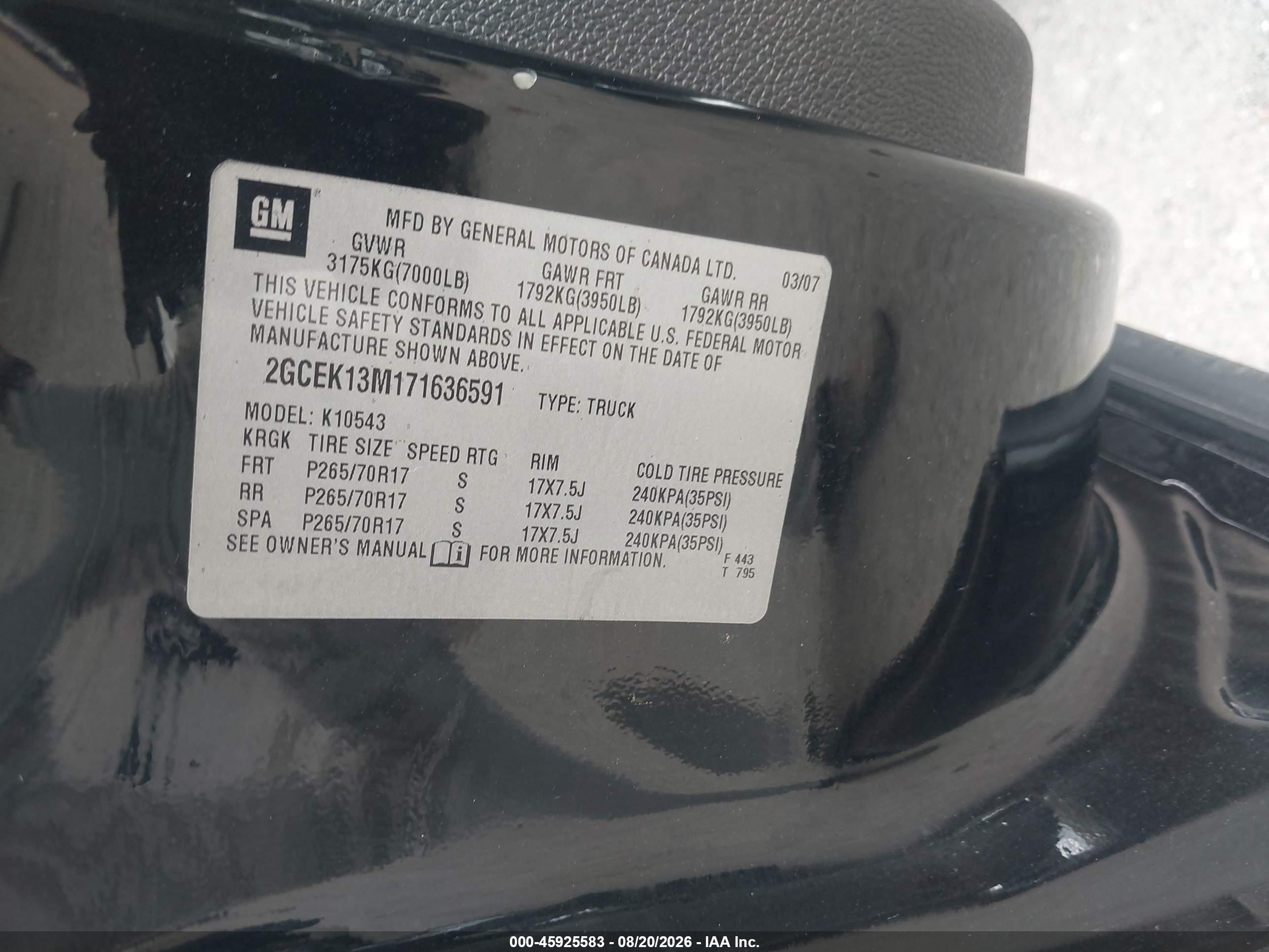 2007 Chevrolet Silverado 1500 Ltz Черный vin: 2GCEK13M171636591