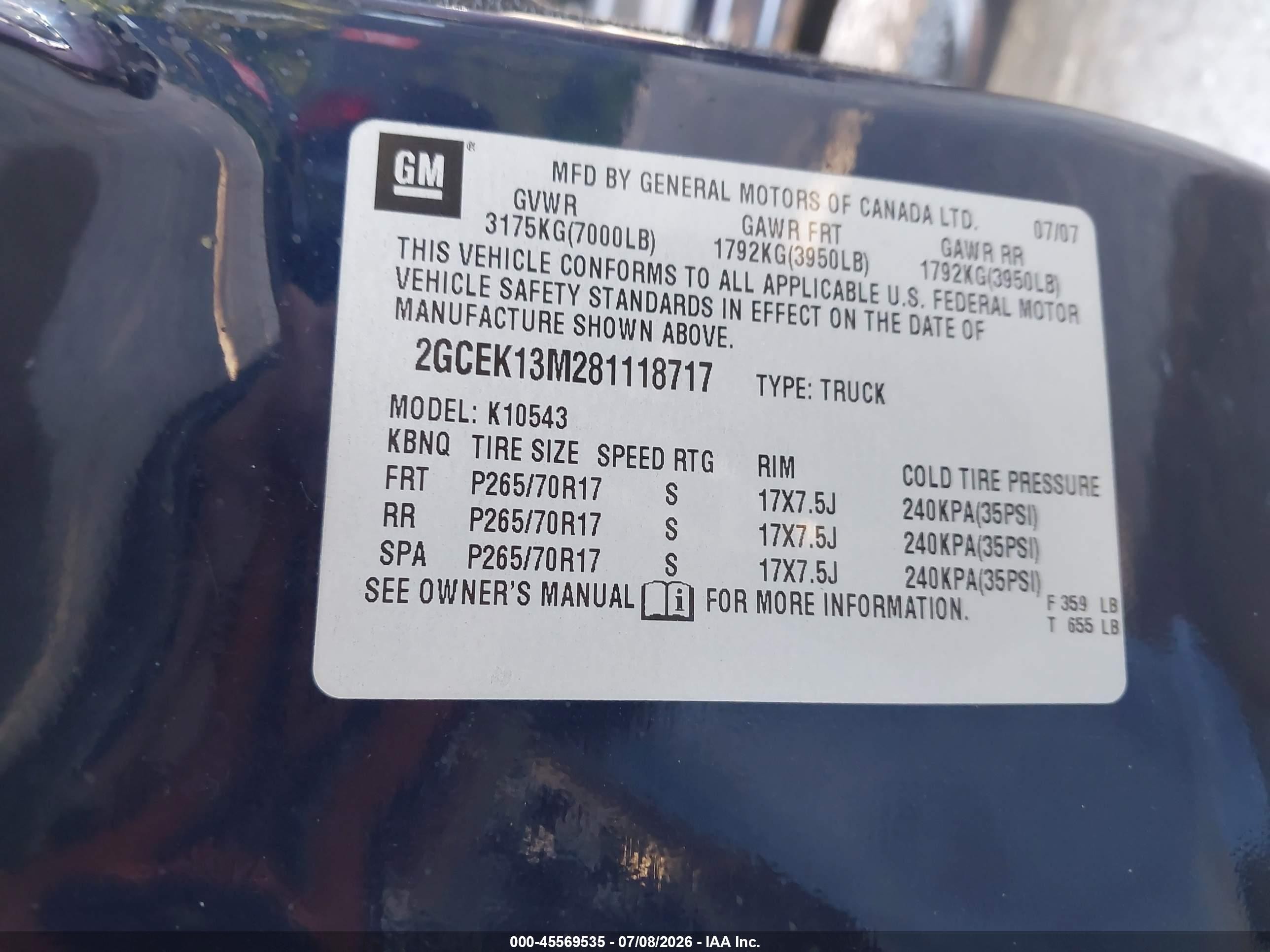 2008 Chevrolet Silverado 1500 Lt1 Blue vin: 2GCEK13M281118717