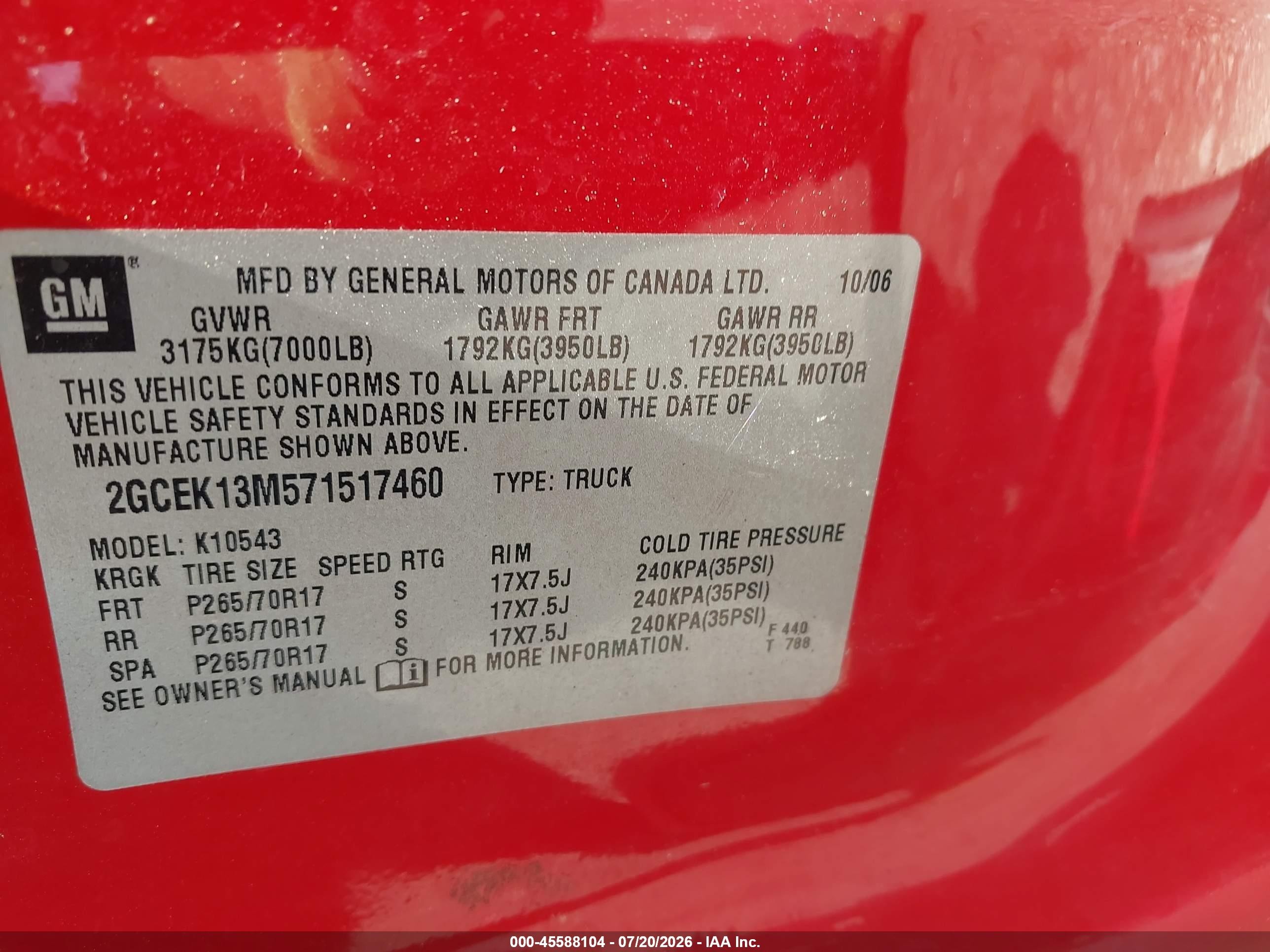2007 Chevrolet Silverado 1500 Ltz Красный vin: 2GCEK13M571517460