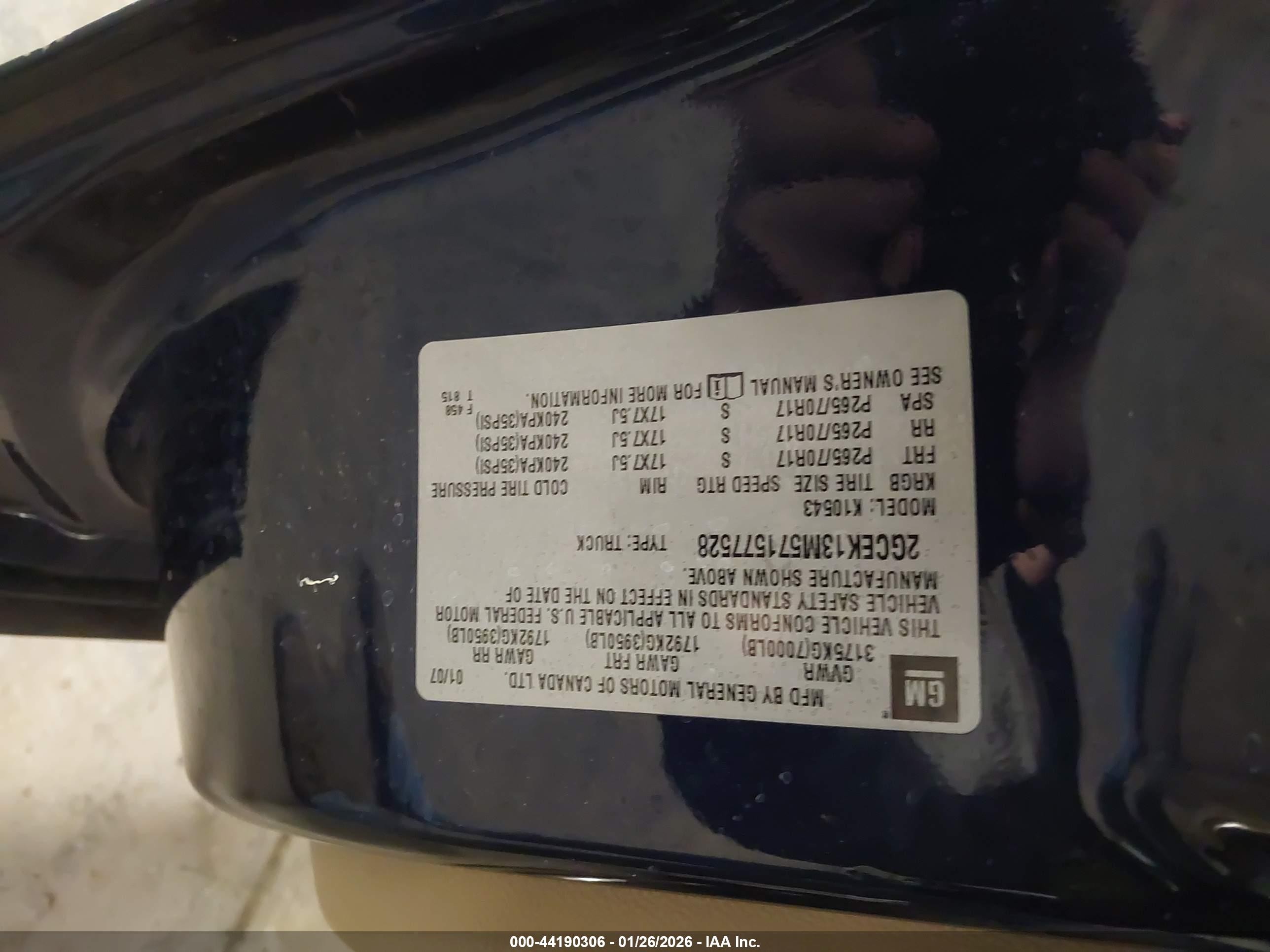 2007 Chevrolet Silverado 1500 Ltz Blue vin: 2GCEK13M571577528