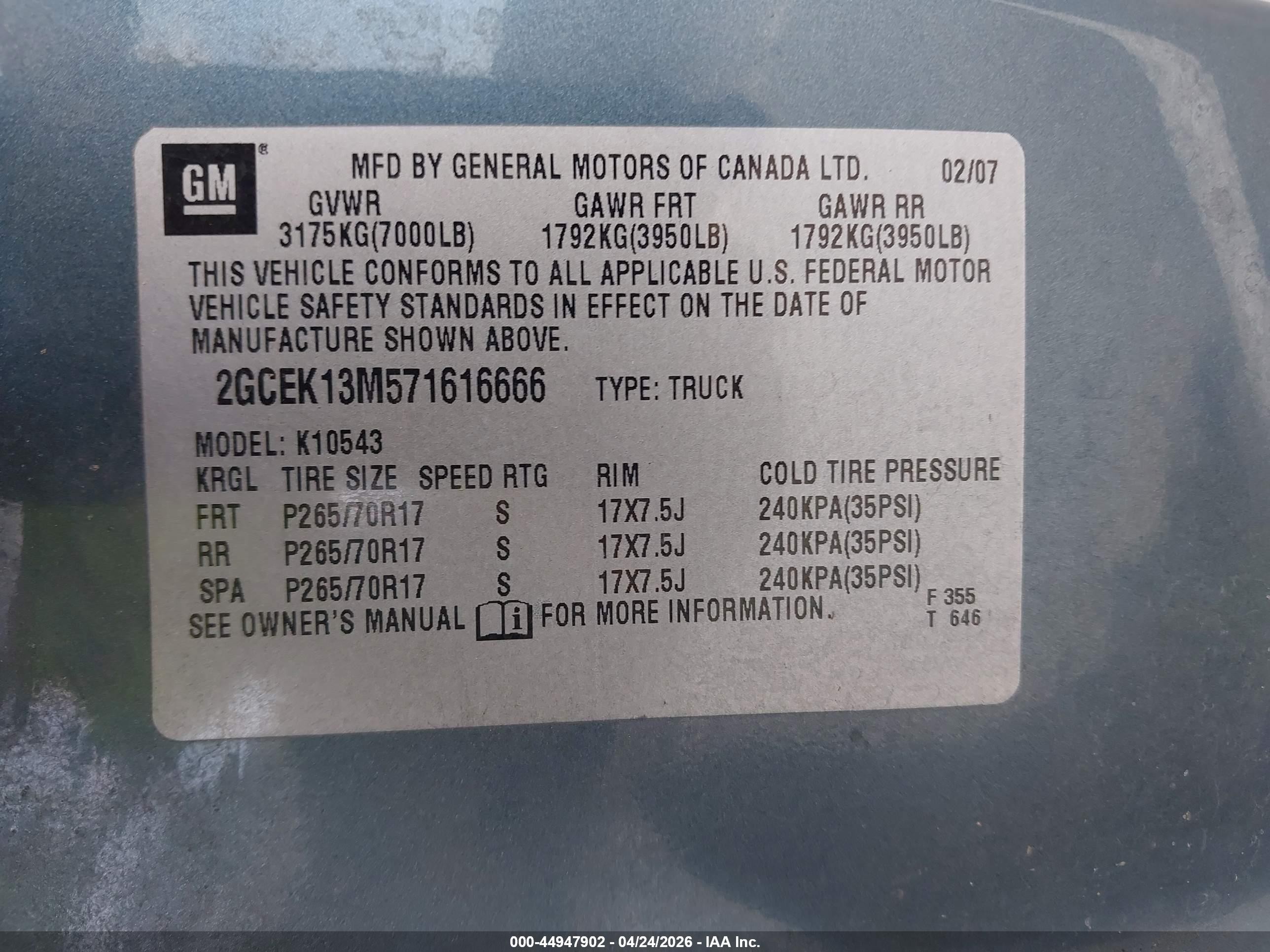 2007 Chevrolet Silverado 1500 Lt1 Light Blue vin: 2GCEK13M571616666
