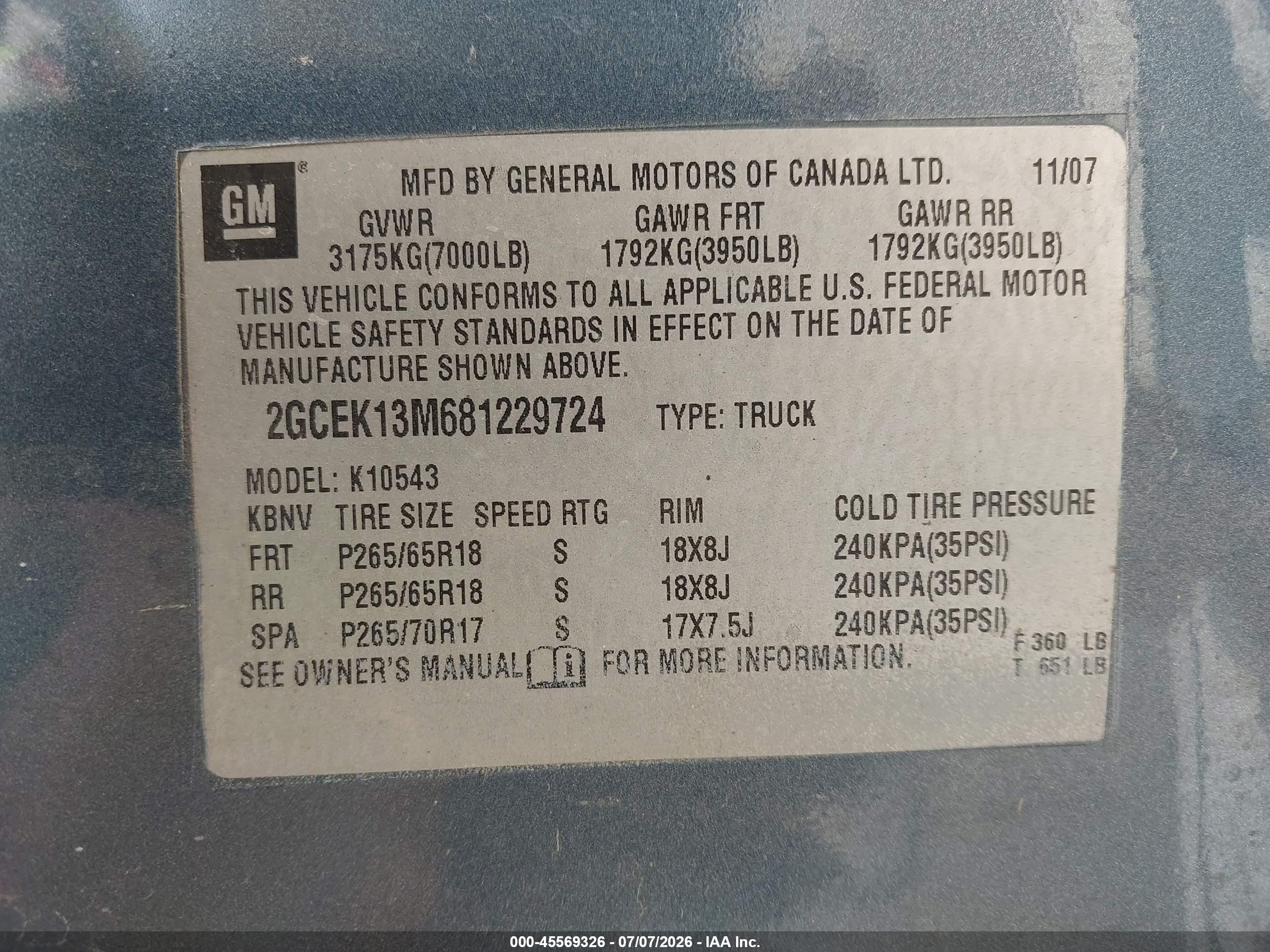 2008 Chevrolet Silverado 1500 Lt1 Blue vin: 2GCEK13M681229724