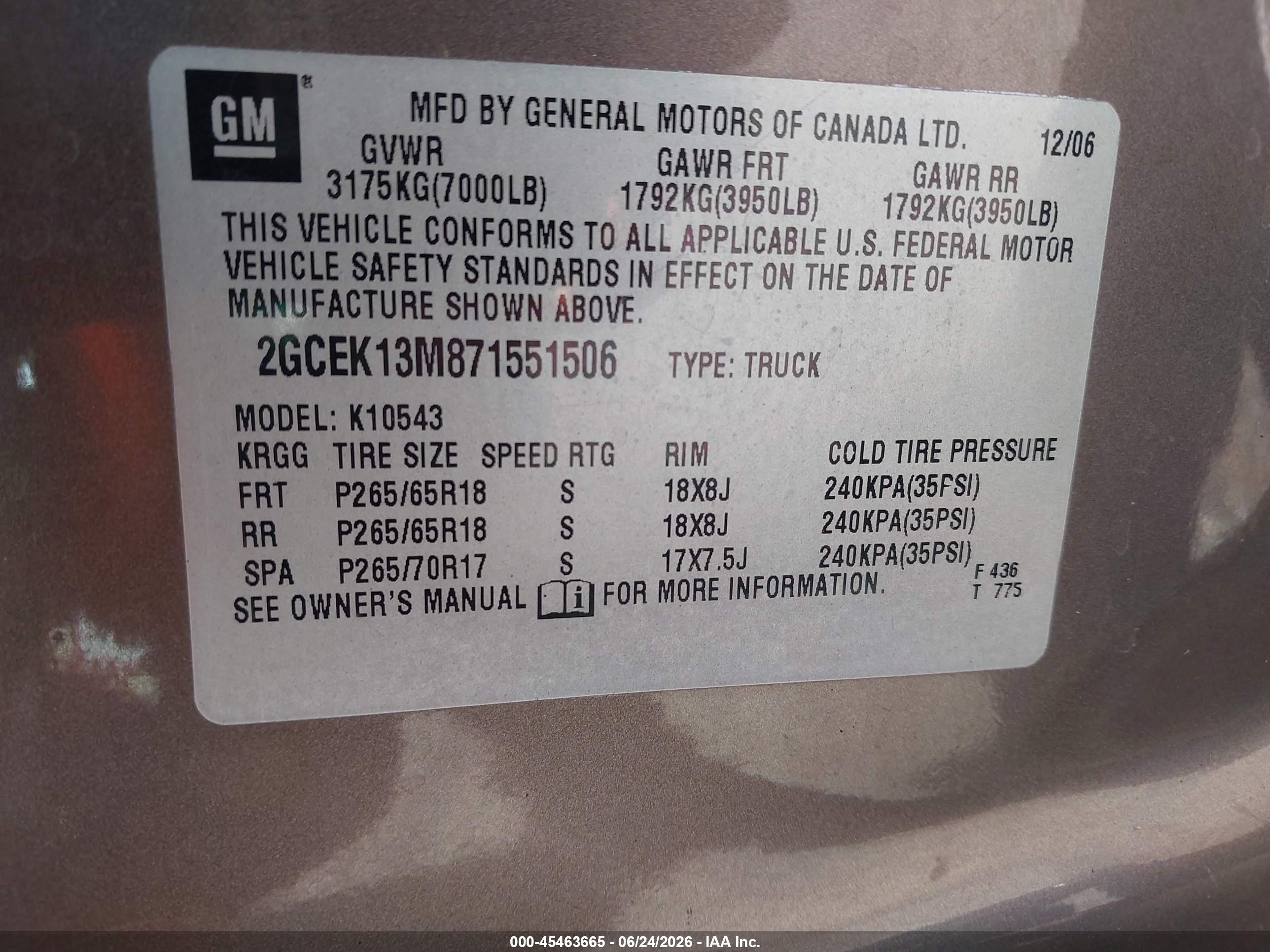 2007 Chevrolet Silverado K1500 Crew Cab Brown vin: 2GCEK13M871551506