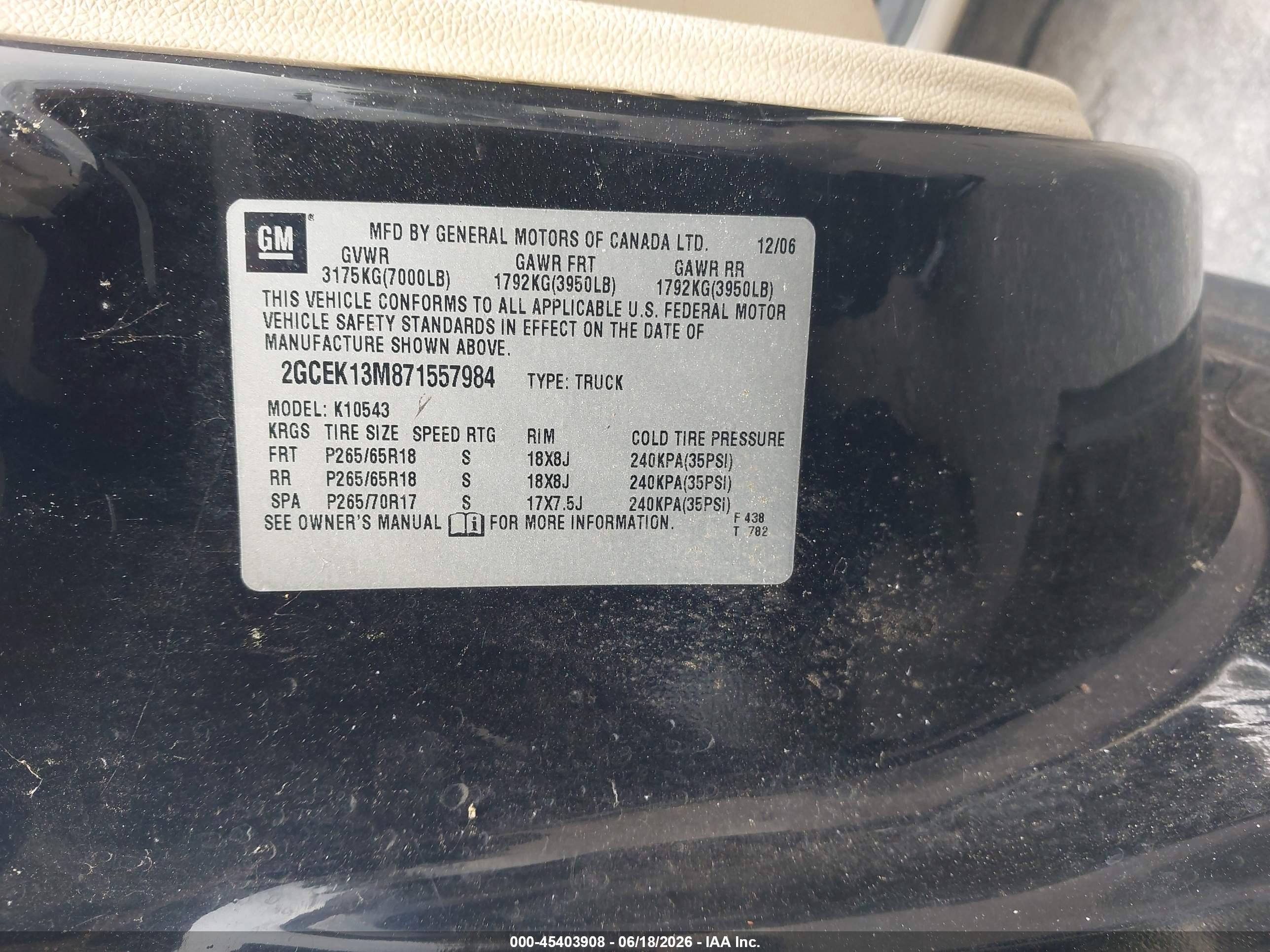 2007 Chevrolet Silverado 1500 Lt2 Black vin: 2GCEK13M871557984
