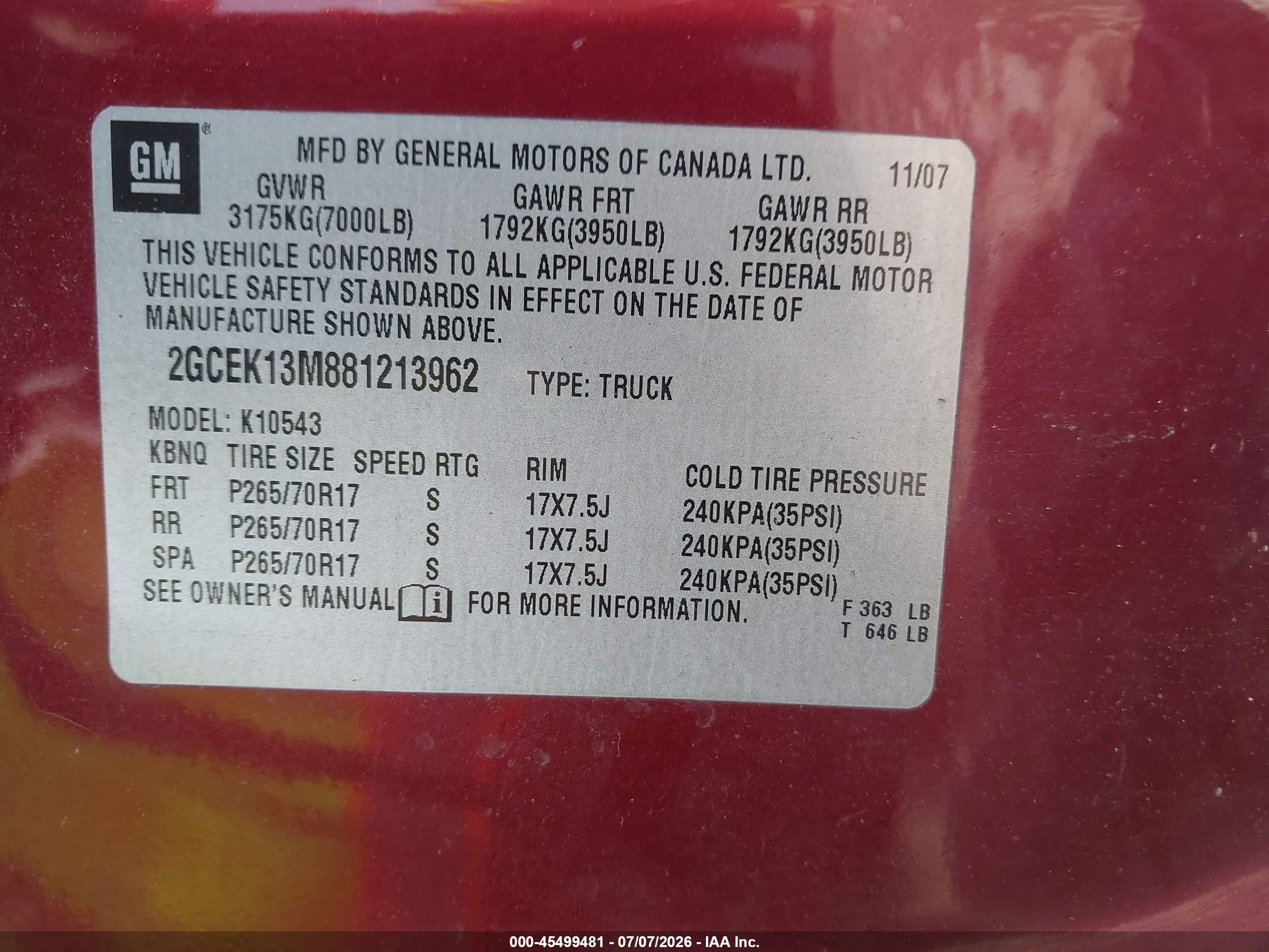 2008 Chevrolet Silverado 1500 Lt1 Red vin: 2GCEK13M881213962