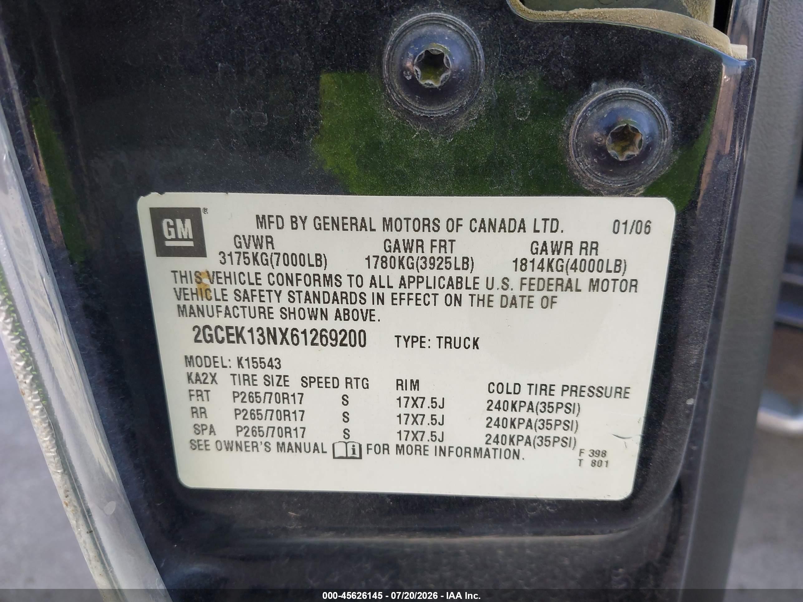 2006 Chevrolet Silverado 1500 Lt3 Black vin: 2GCEK13NX61269200
